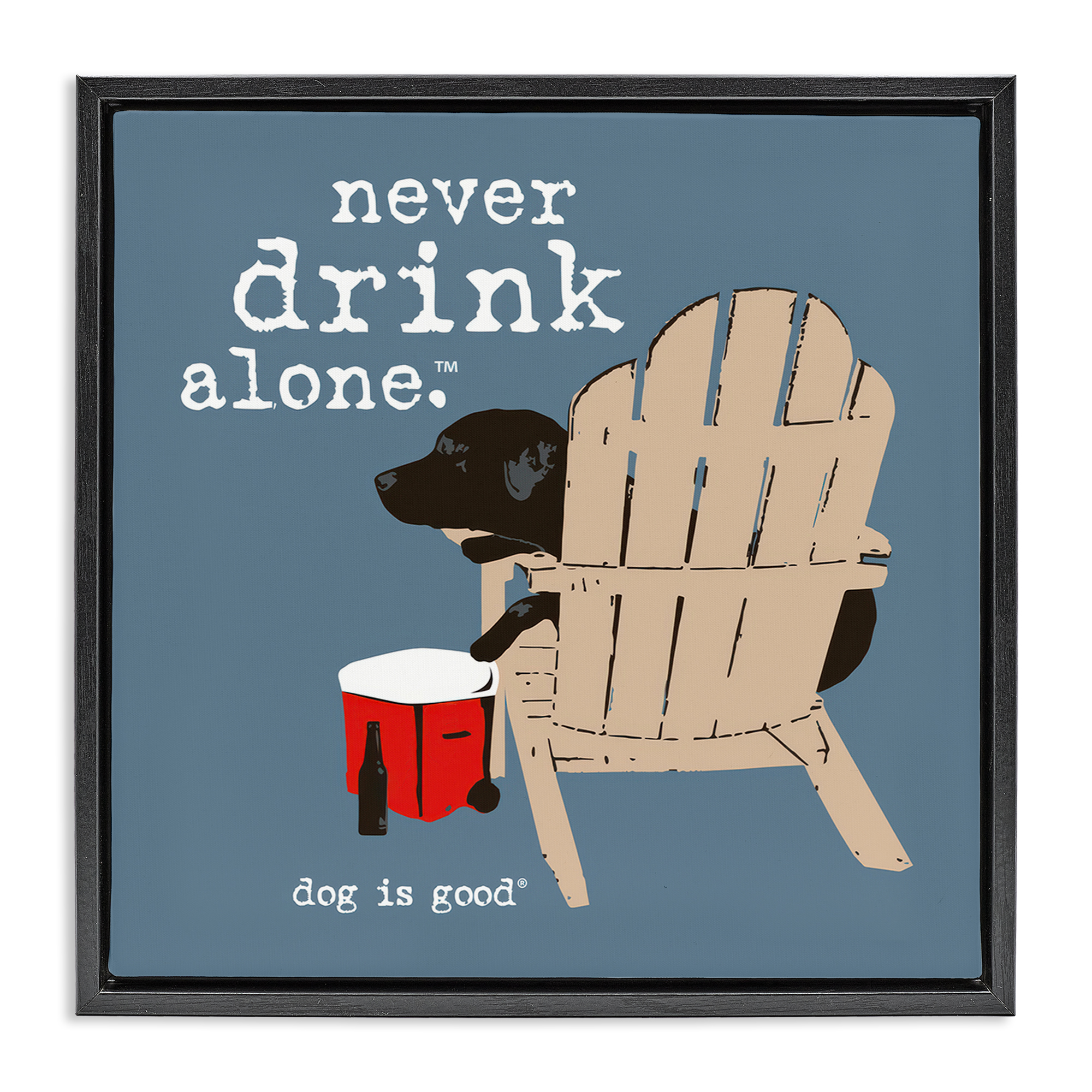 Stupell Industries Never Drink Alone Phrase Animals Painting Black Floater Framed Canvas Art Print Wall Art, 18 x 18