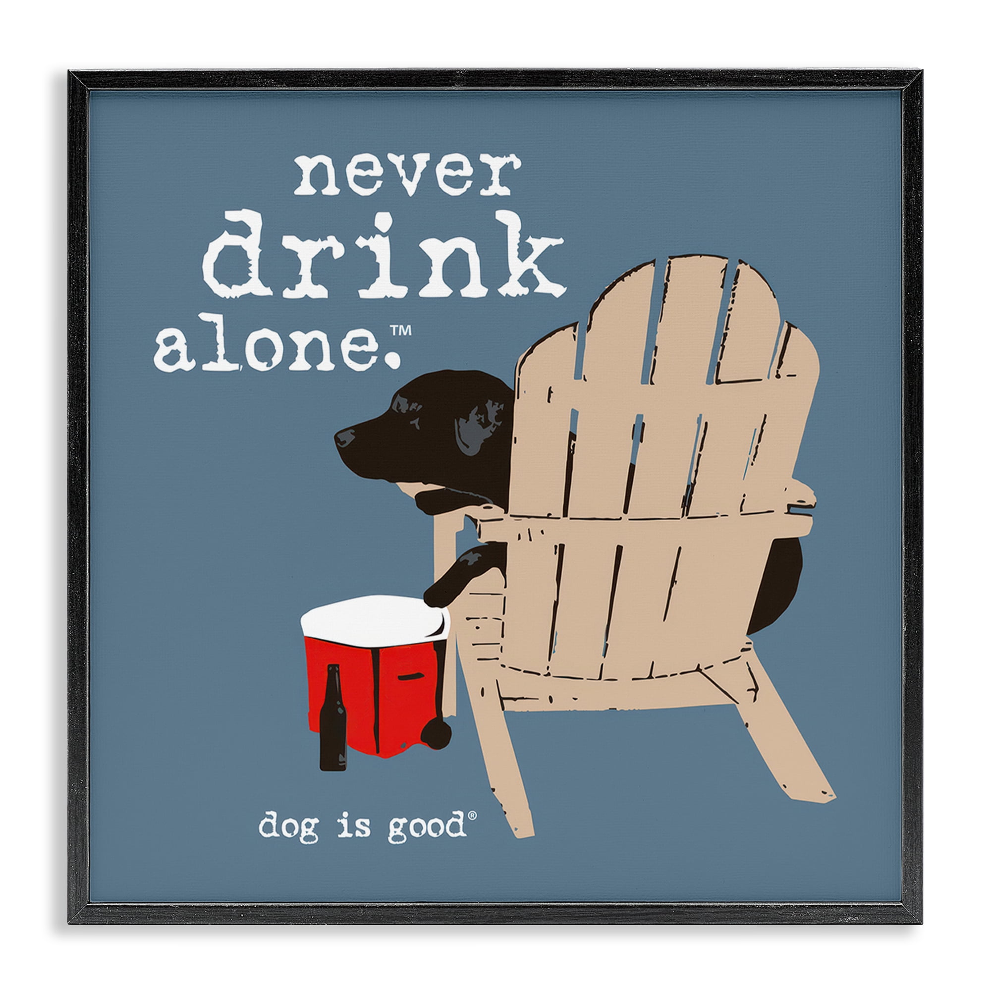 Stupell Industries Never Drink Alone Phrase Animals Painting Black Framed Art Print Wall Art, 17 x 17