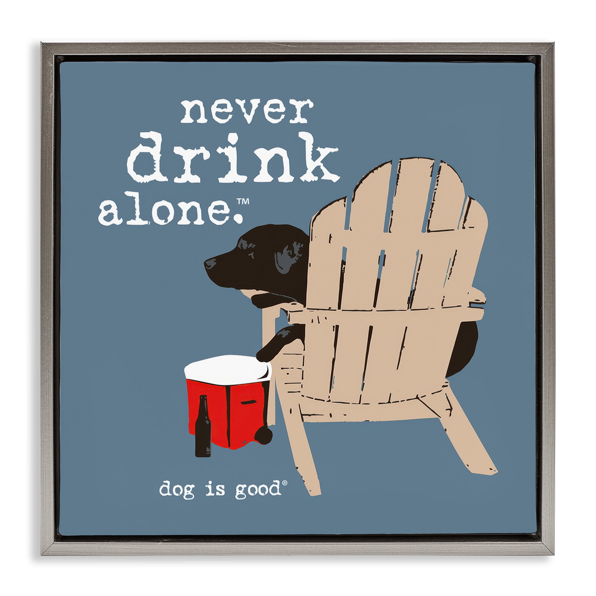 Stupell Industries Never Drink Alone Phrase Animals Painting Gray Floater Framed Canvas Art Print Wall Art, 25 x 25