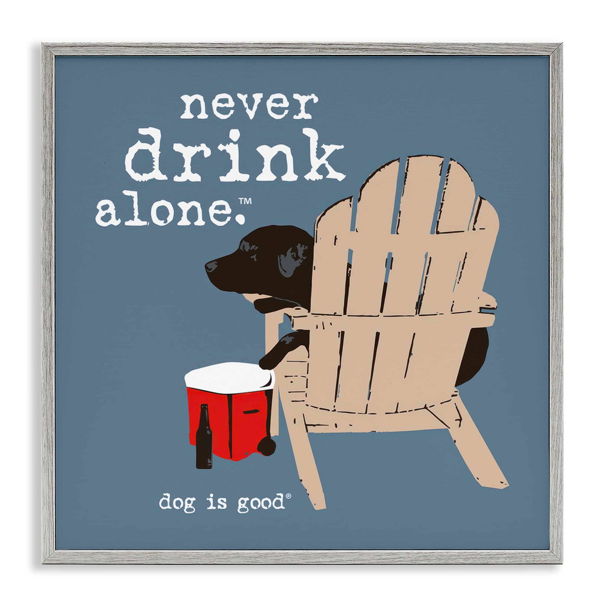 Stupell Industries Never Drink Alone Phrase Animals Painting Gray Framed Art Print Wall Art, 12 x 12