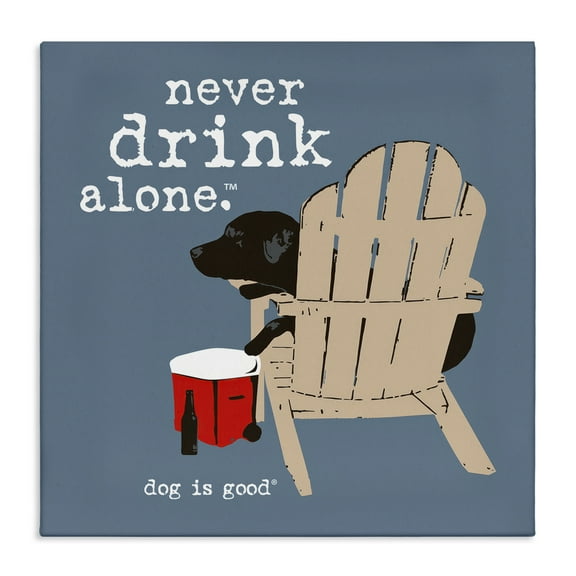 Stupell Industries Never Drink Alone Phrase Animals Painting Wrapped Canvas Art Print Wall Art, 17 x 17