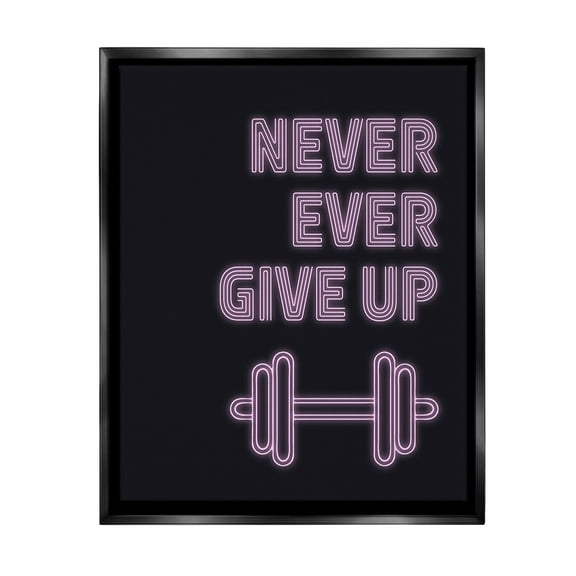 Stupell Industries Never Ever Give Up Inspirational Painting Black Floater Framed Canvas Art Print Wall Art, 17 x 21