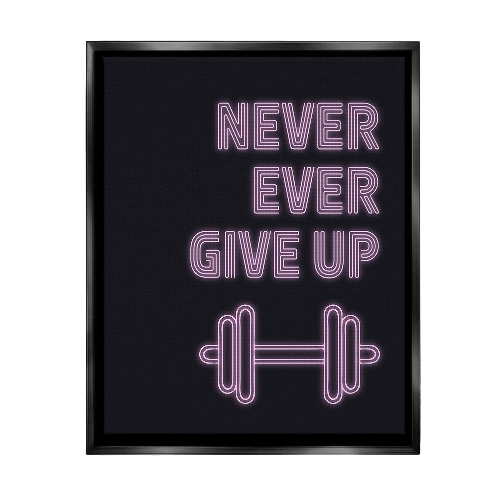 Stupell Industries Never Ever Give Up Inspirational Painting Black Floater Framed Canvas Art Print Wall Art, 25 x 31