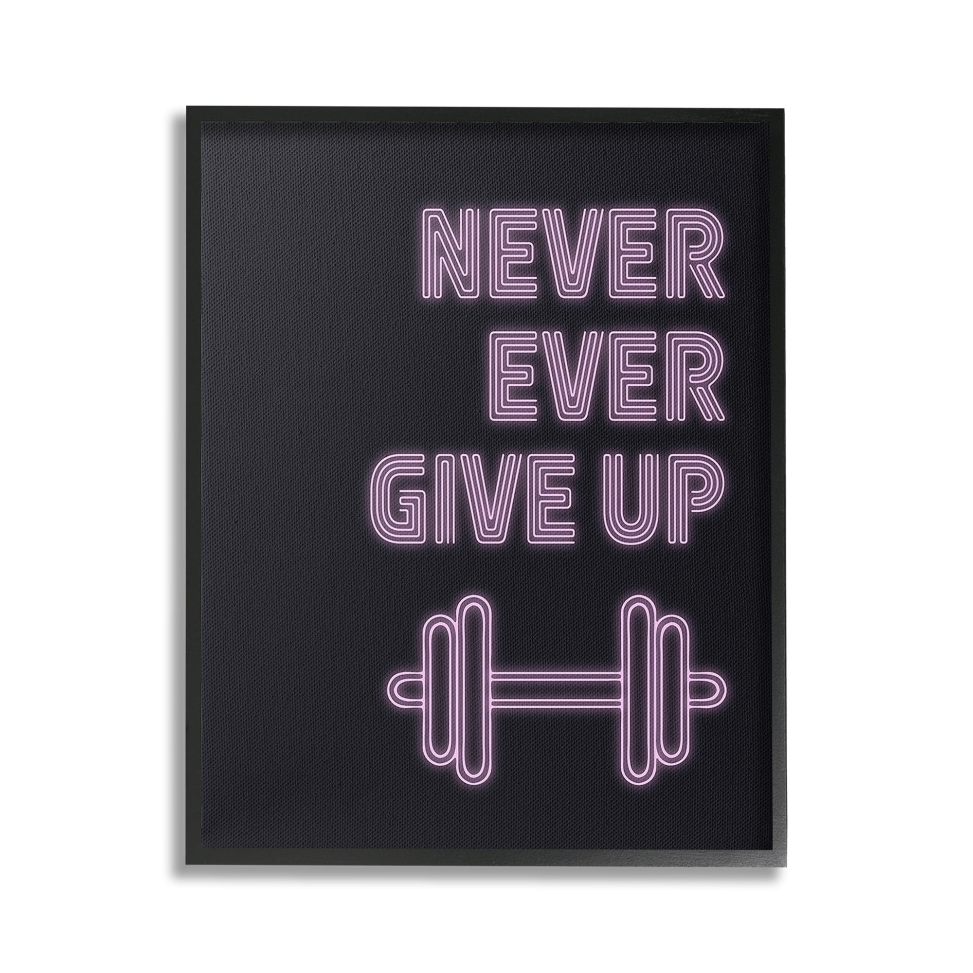 Stupell Industries Never Ever Give Up Inspirational Painting Black Framed Art Print Wall Art, 24 x 30