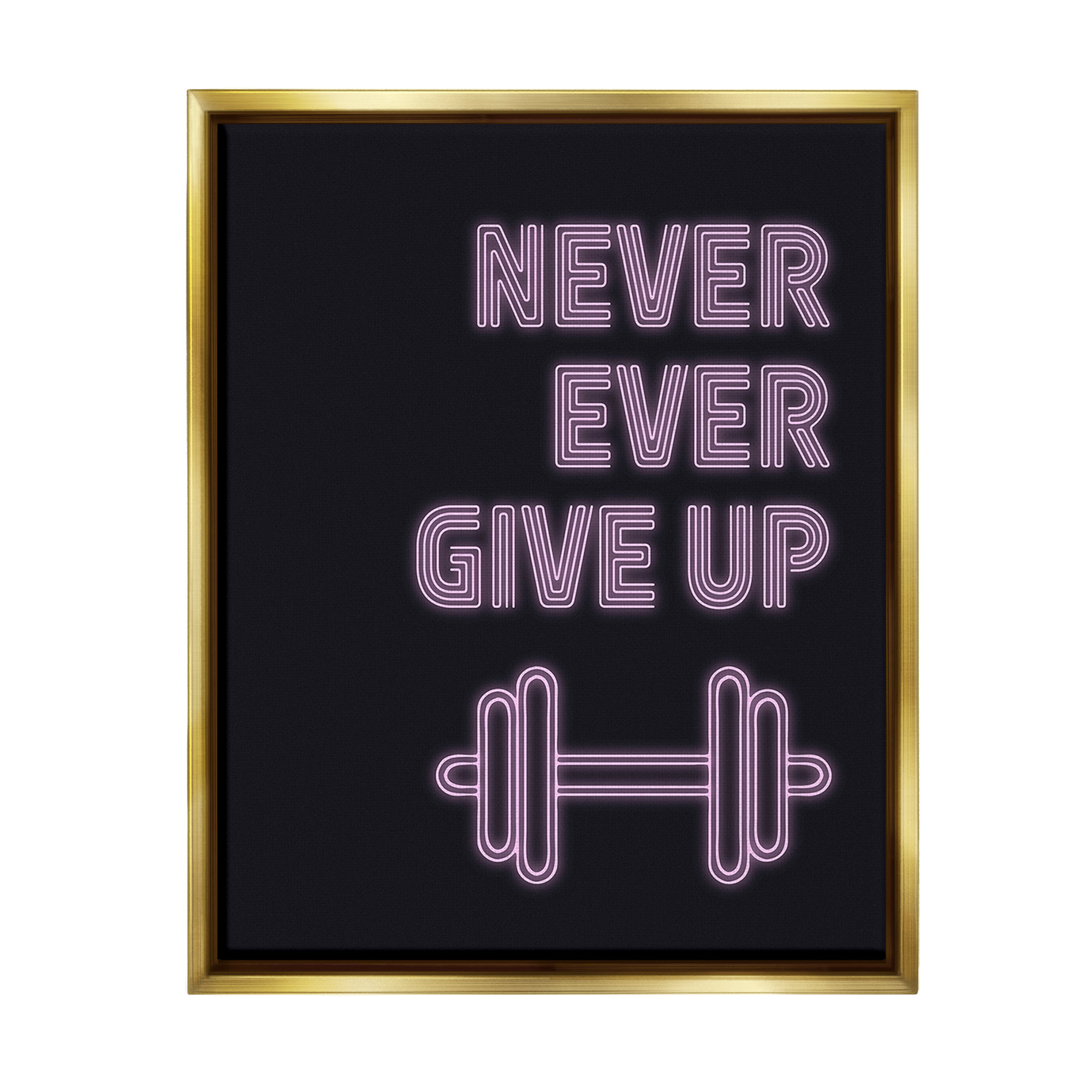 Stupell Industries Never Ever Give Up Inspirational Painting Gold Floater Framed Canvas Art Print Wall Art, 25 x 31