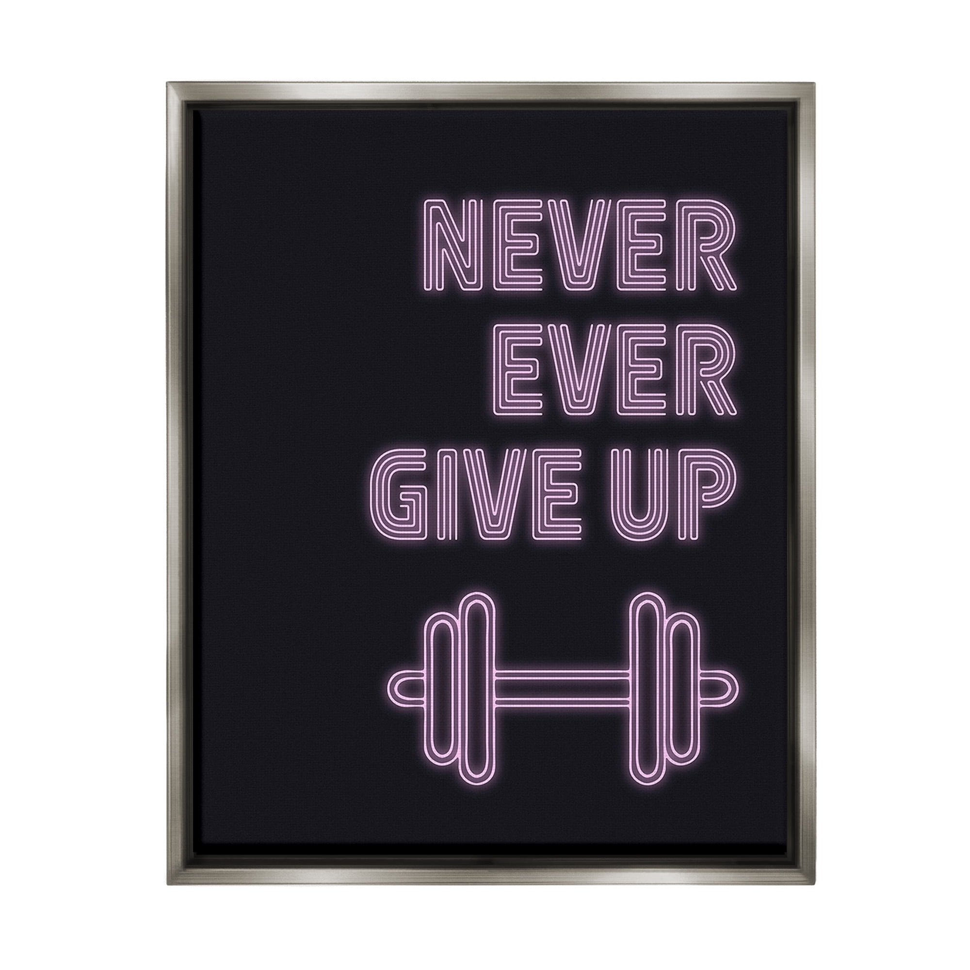 Stupell Industries Never Ever Give Up Inspirational Painting Gray Floater Framed Canvas Art Print Wall Art, 25 x 31