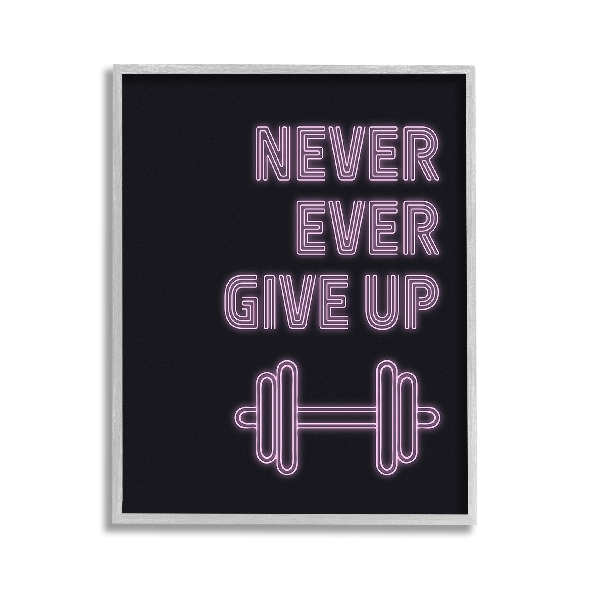 Stupell Industries Never Ever Give Up Inspirational Painting Gray Framed Art Print Wall Art, 11 x 14