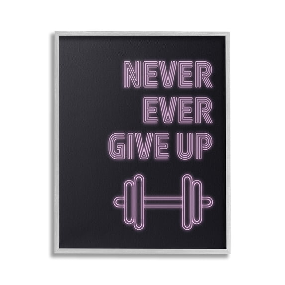 Stupell Industries Never Ever Give Up Inspirational Painting Gray Framed Art Print Wall Art, 24 x 30