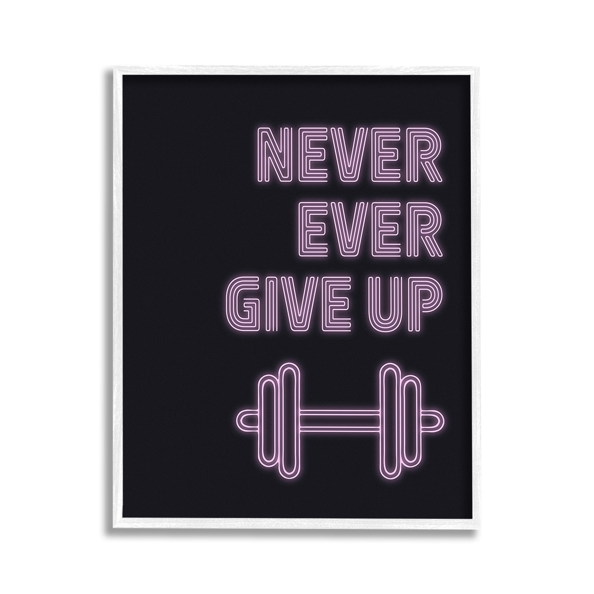 Stupell Industries Never Ever Give Up Inspirational Painting White Framed Art Print Wall Art, 11 x 14