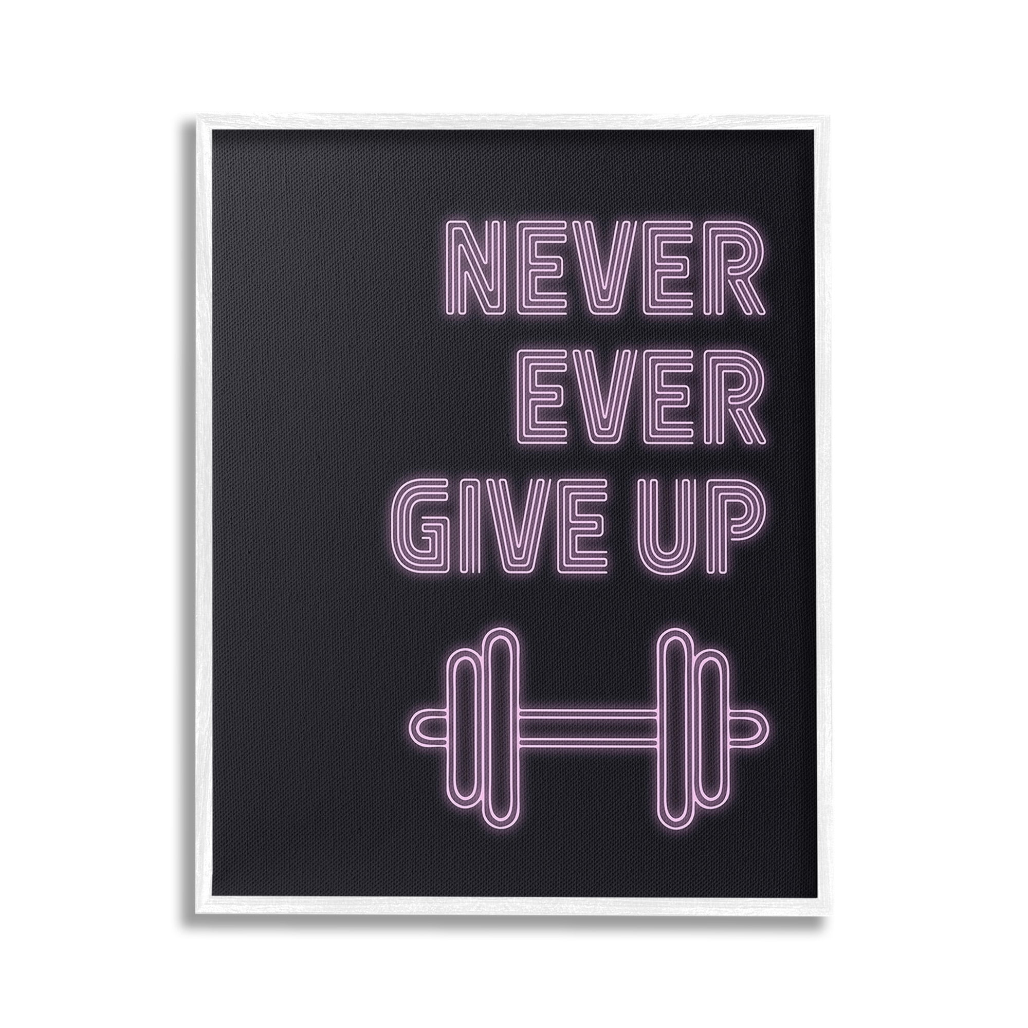 Stupell Industries Never Ever Give Up Inspirational Painting White Framed Art Print Wall Art, 24 x 30