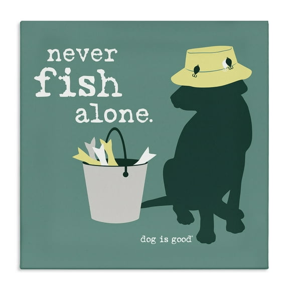 Stupell Industries Never Fish Alone Dog Animals Painting Wrapped Canvas Art Print Wall Art, 17 x 17