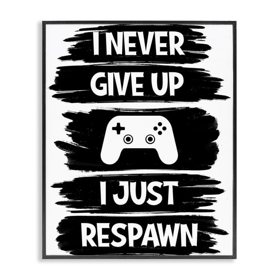 Stupell Industries Never Give Up Just Respawn Black Framed Giclee Art, design by Marcus Prime