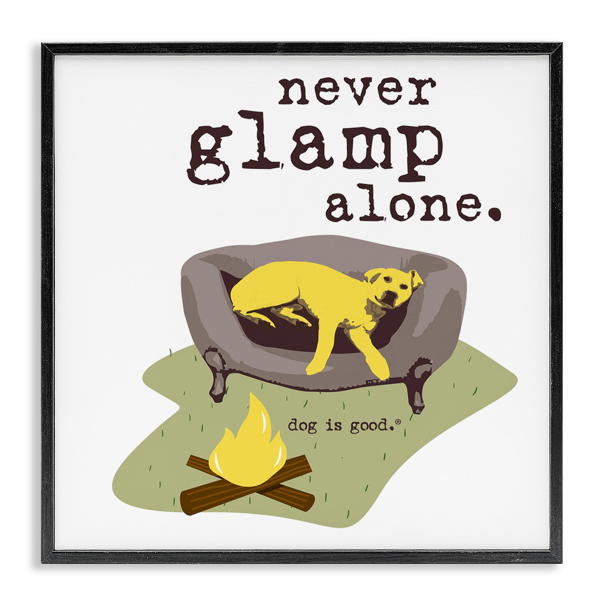 Stupell Industries Never Glamp Alone Dog Animals Painting Black Framed Art Print Wall Art, 17 x 17