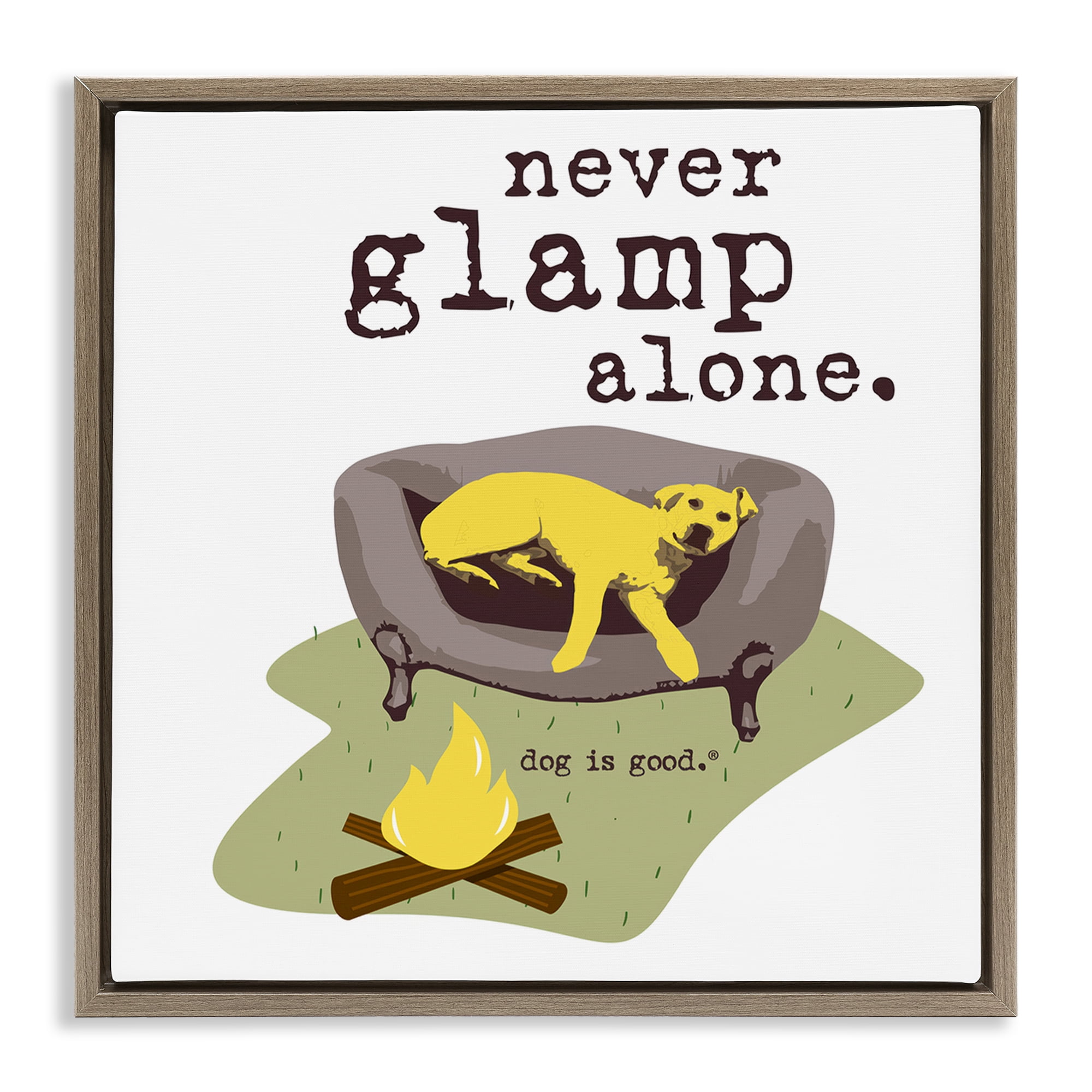 Stupell Industries Never Glamp Alone Dog Animals Painting Brown Floater Framed Canvas Art Print Wall Art, 18 x 18