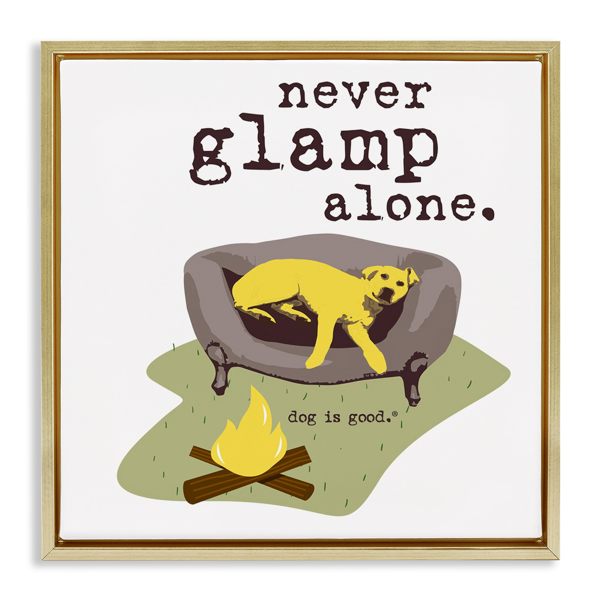 Stupell Industries Never Glamp Alone Dog Animals Painting Gold Floater Framed Canvas Art Print Wall Art, 18 x 18