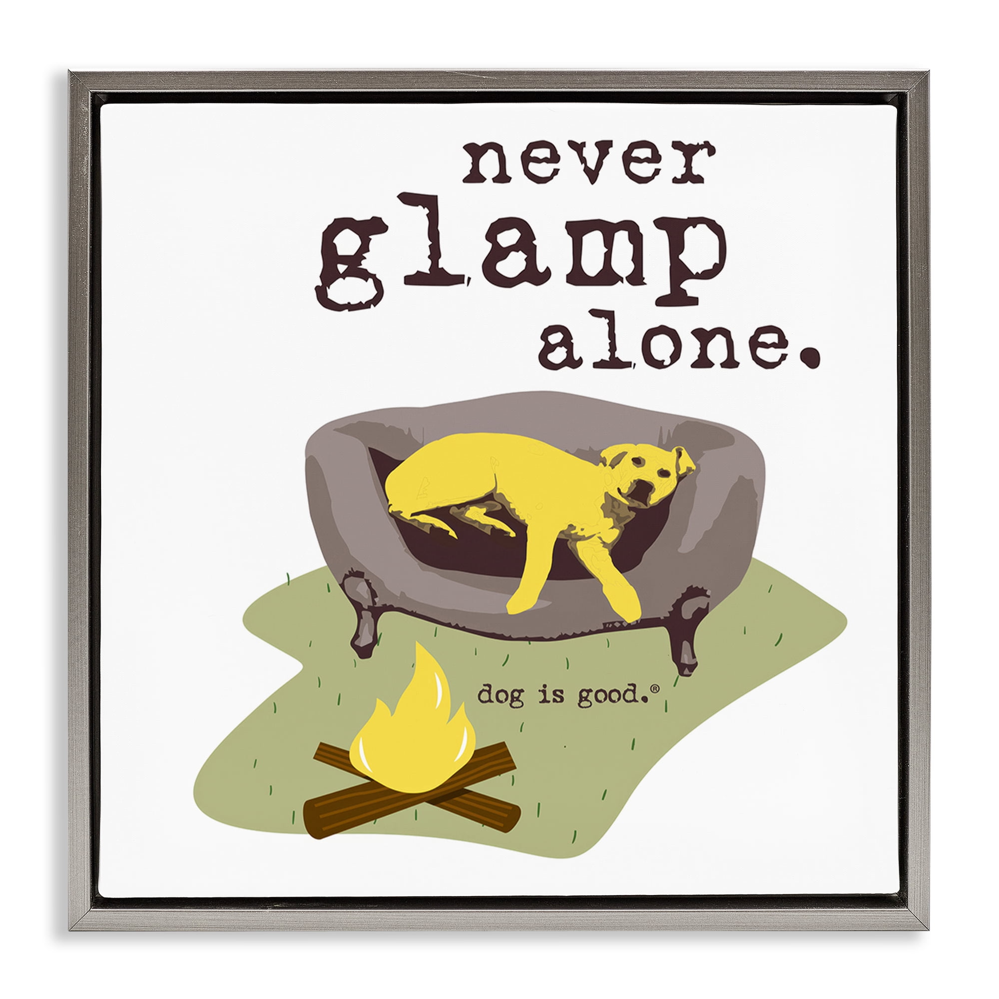 Stupell Industries Never Glamp Alone Dog Animals Painting Gray Floater Framed Canvas Art Print Wall Art, 18 x 18
