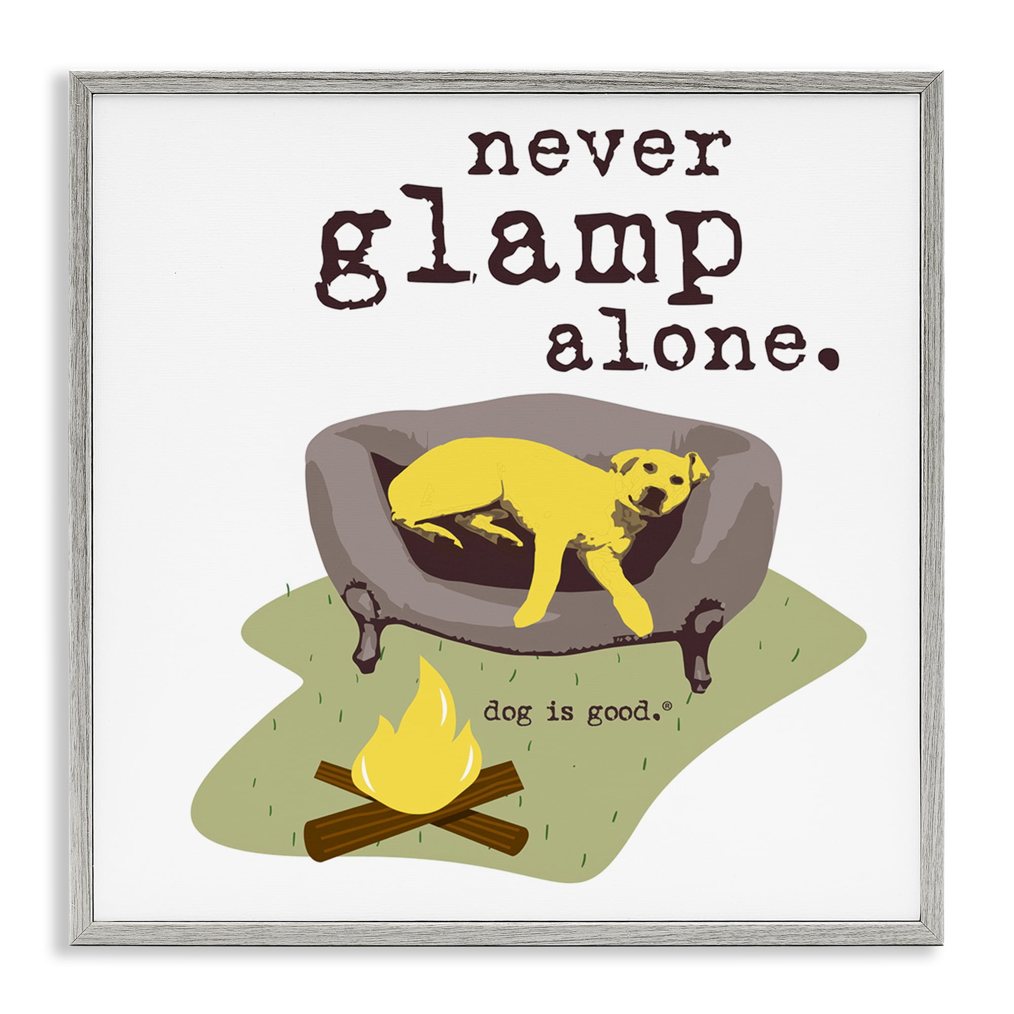 Stupell Industries Never Glamp Alone Dog Animals Painting Gray Framed Art Print Wall Art, 24 x 24