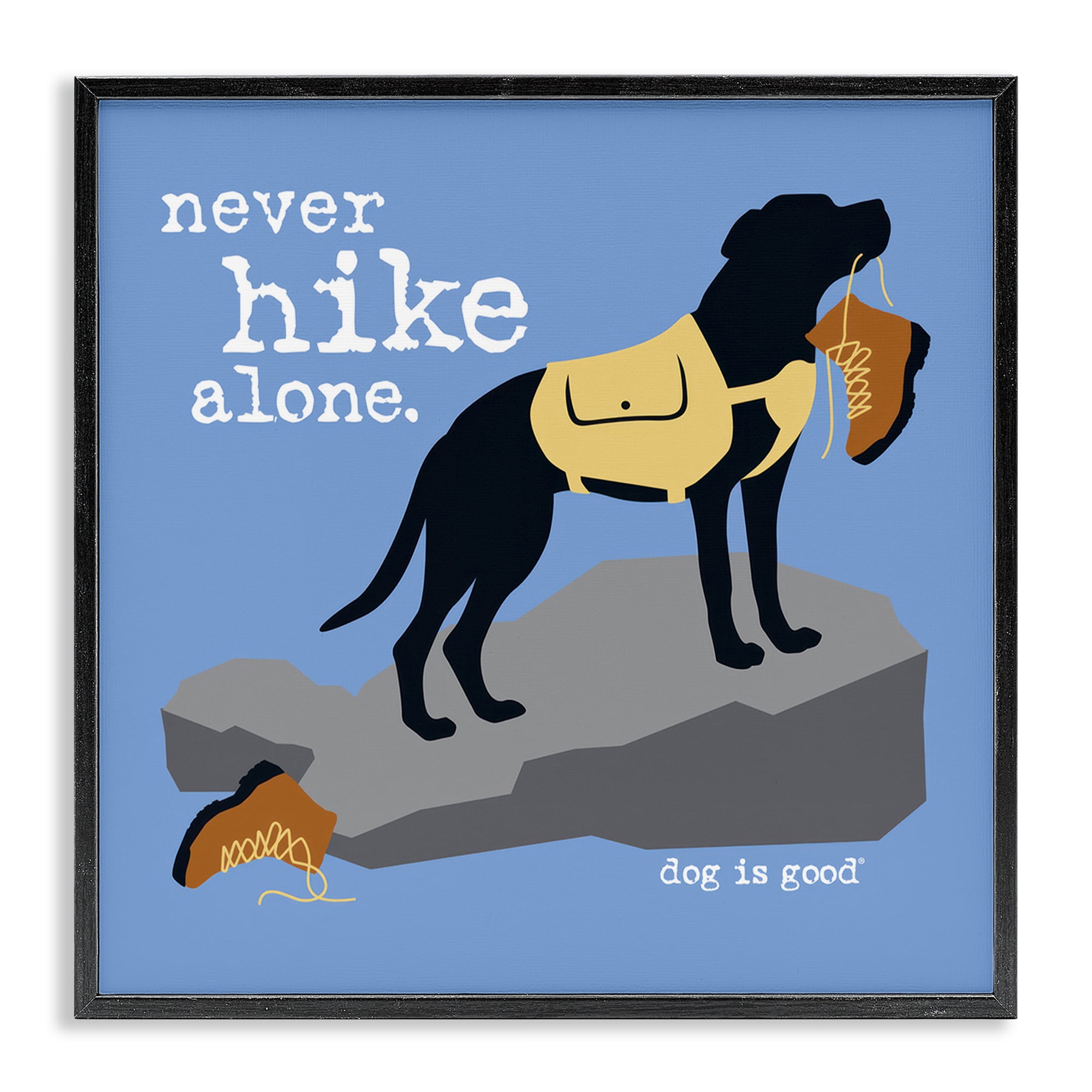 Stupell Industries Never Hike Alone Dog Animals Painting Black Framed Art Print Wall Art, 24 x 24
