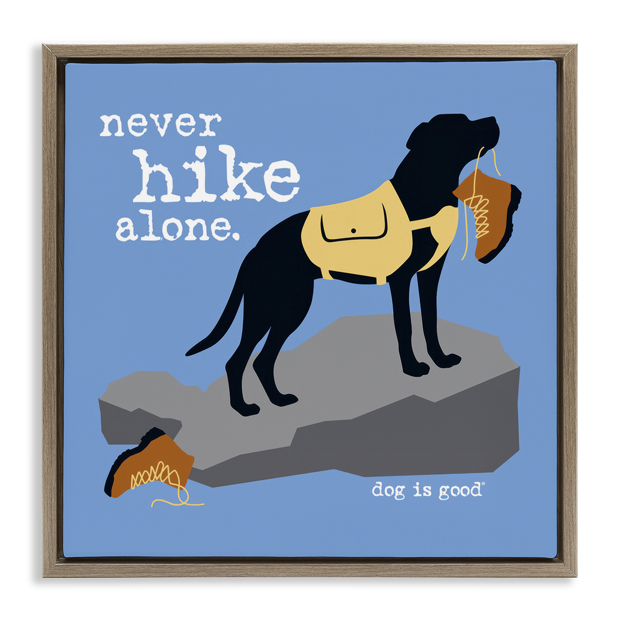 Stupell Industries Never Hike Alone Dog Animals Painting Brown Floater Framed Canvas Art Print Wall Art, 25 x 25