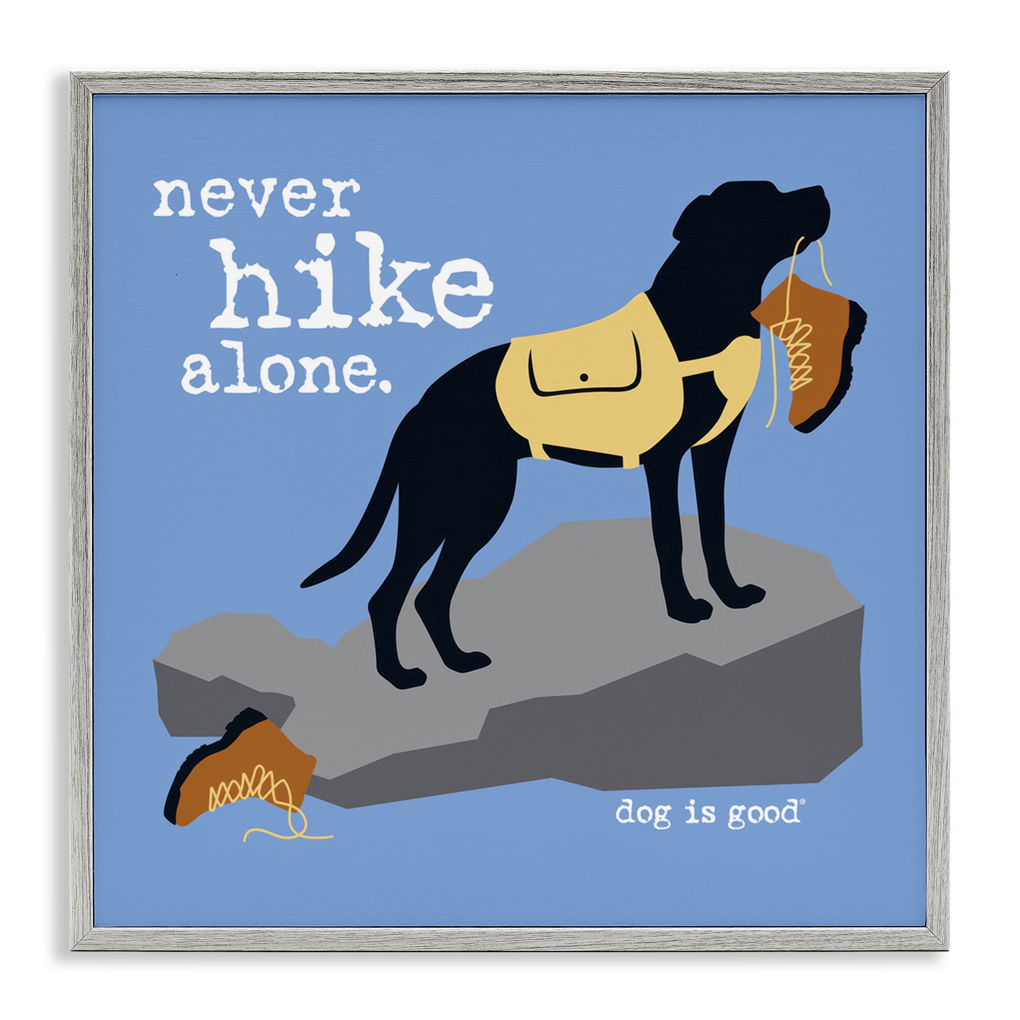 Stupell Industries Never Hike Alone Dog Animals Painting Gray Framed Art Print Wall Art, 24 x 24