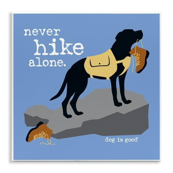 Stupell Industries Never Hike Alone Dog Animals Painting Unframed Art Print Wall Art, 12 x 12