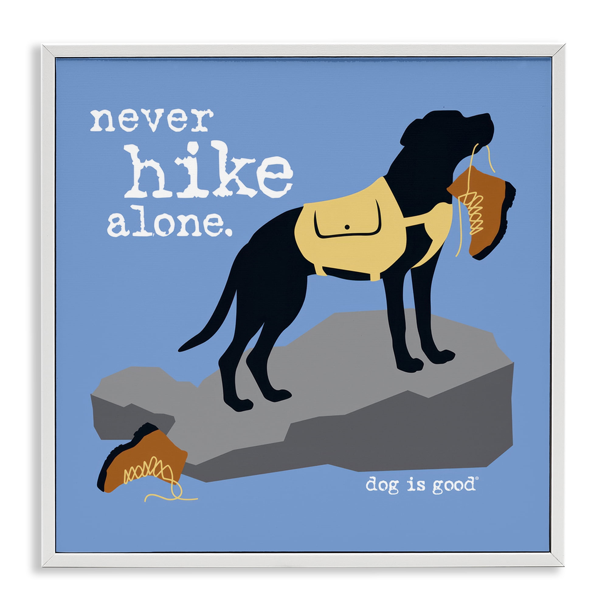 Stupell Industries Never Hike Alone Dog Animals Painting White Framed Art Print Wall Art, 17 x 17