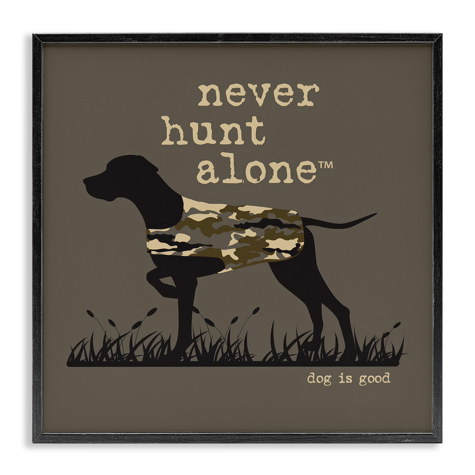 Stupell Industries Never Hunt Alone Dog Animals Painting Black Framed Art Print Wall Art, 17 x 17