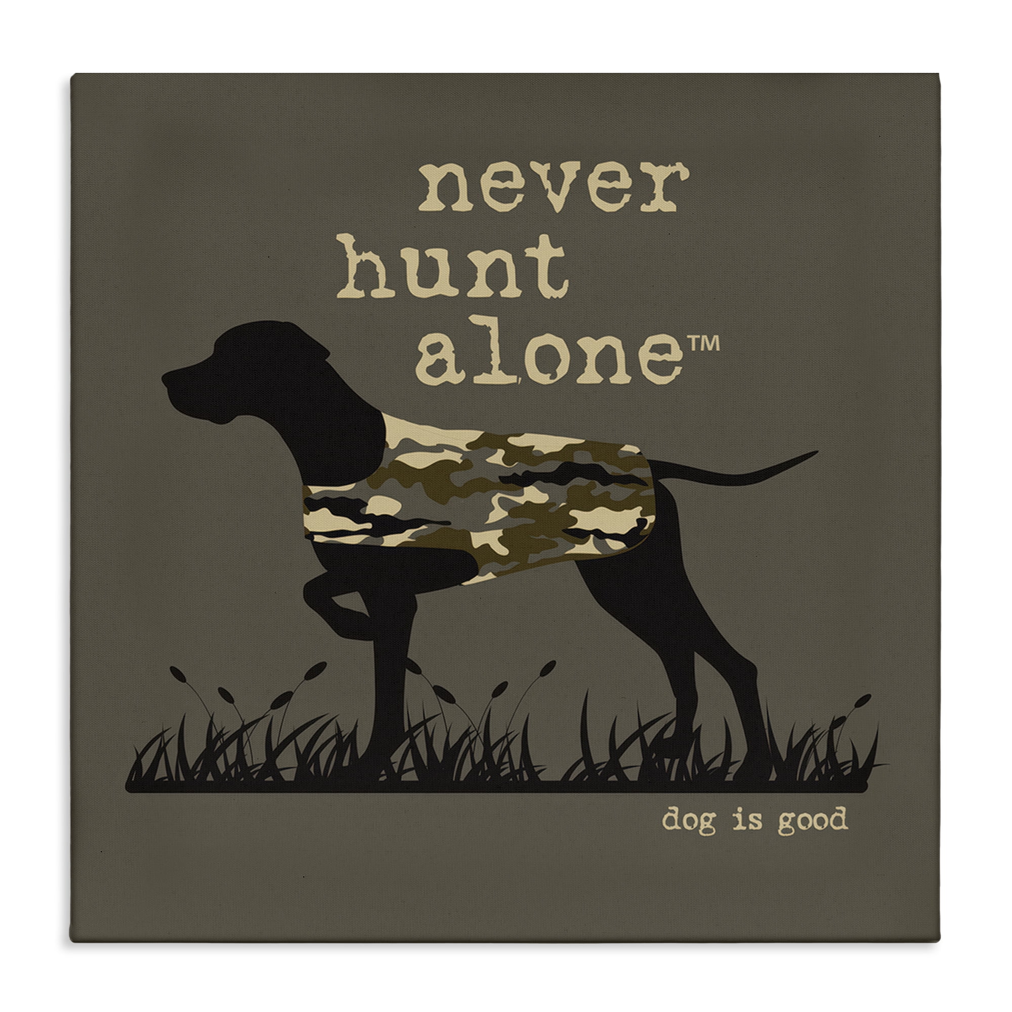 Stupell Industries Never Hunt Alone Dog Animals Painting Wrapped Canvas Art Print Wall Art, 17 x 17