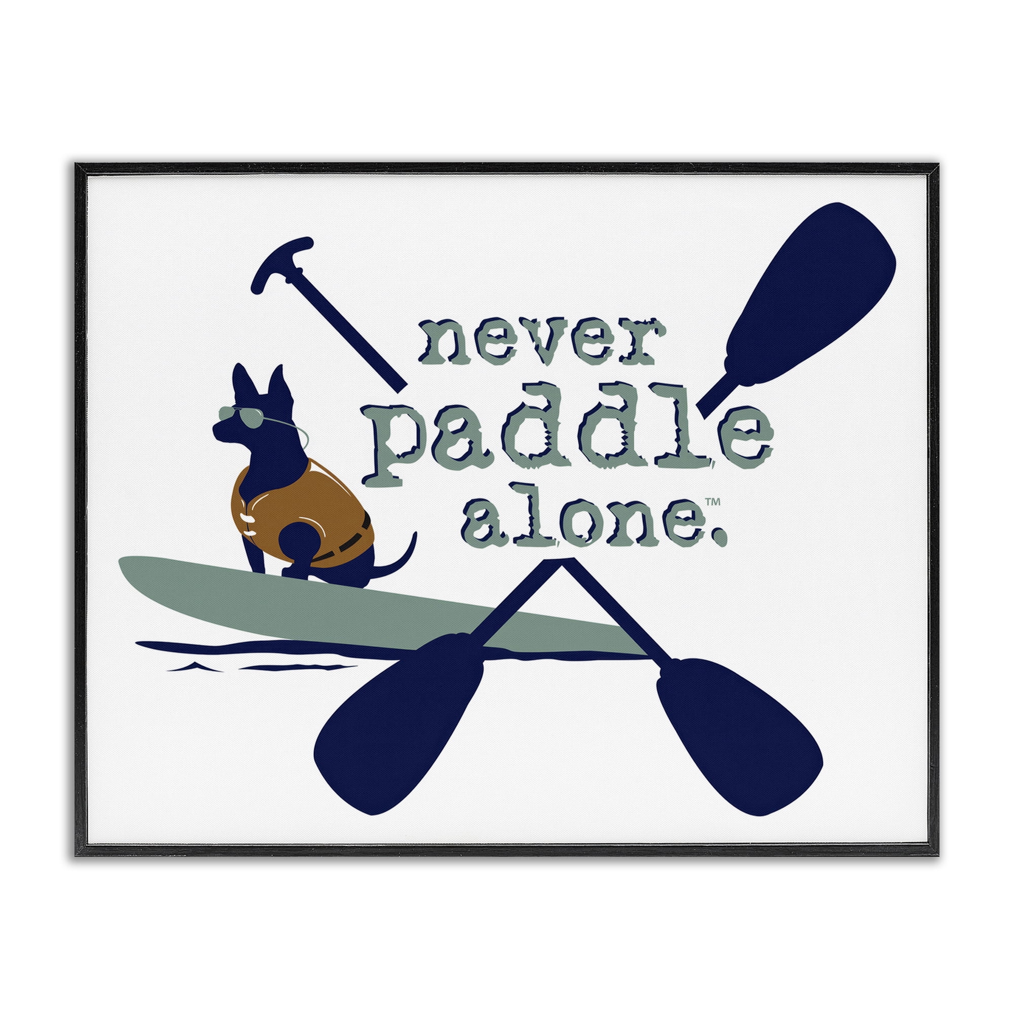 Stupell Industries Never Paddle Alone with Dog Animals Painting Black Framed Art Print Wall Art, 14 x 11