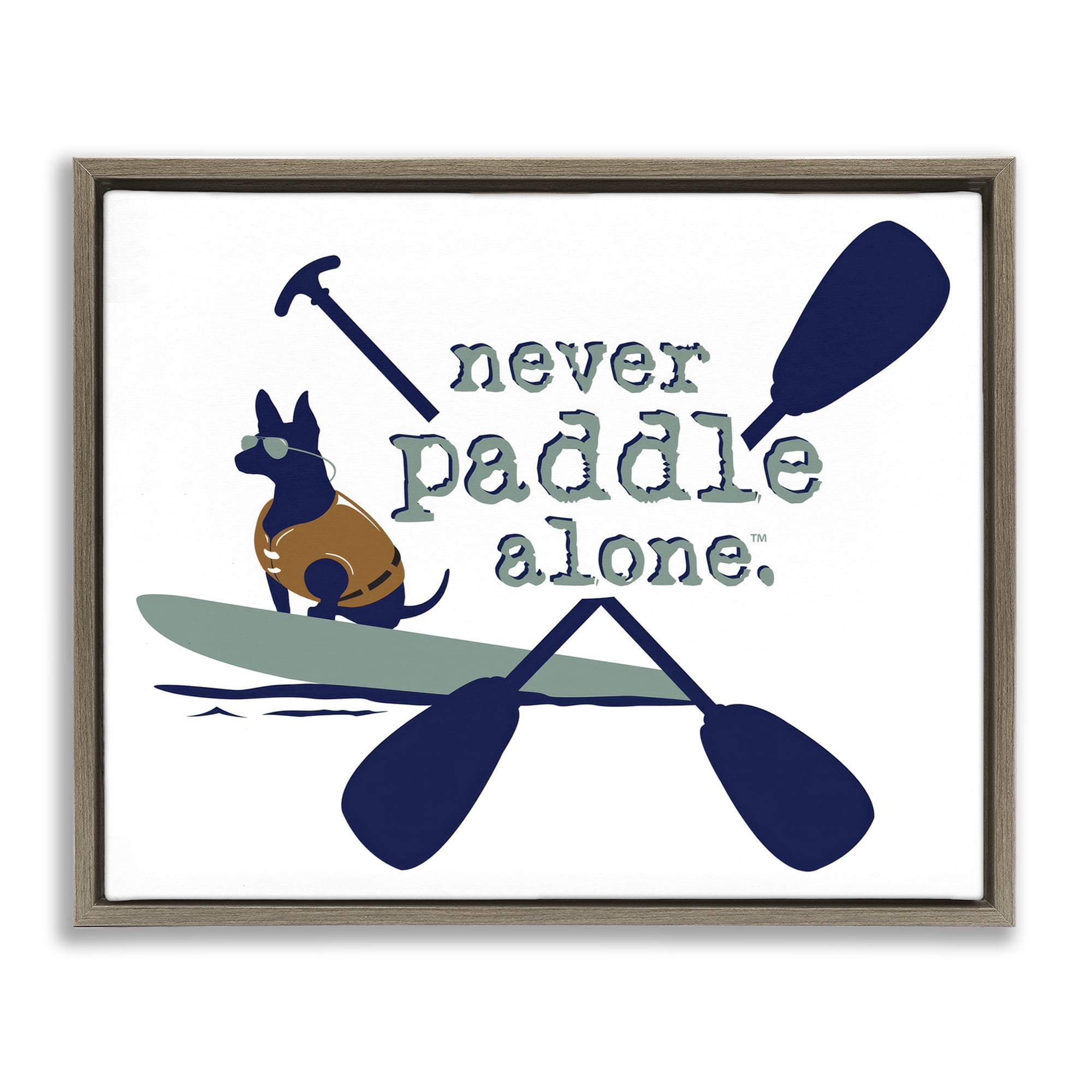 Stupell Industries Never Paddle Alone with Dog Animals Painting Brown Floater Framed Canvas Art Print Wall Art, 21 x 17