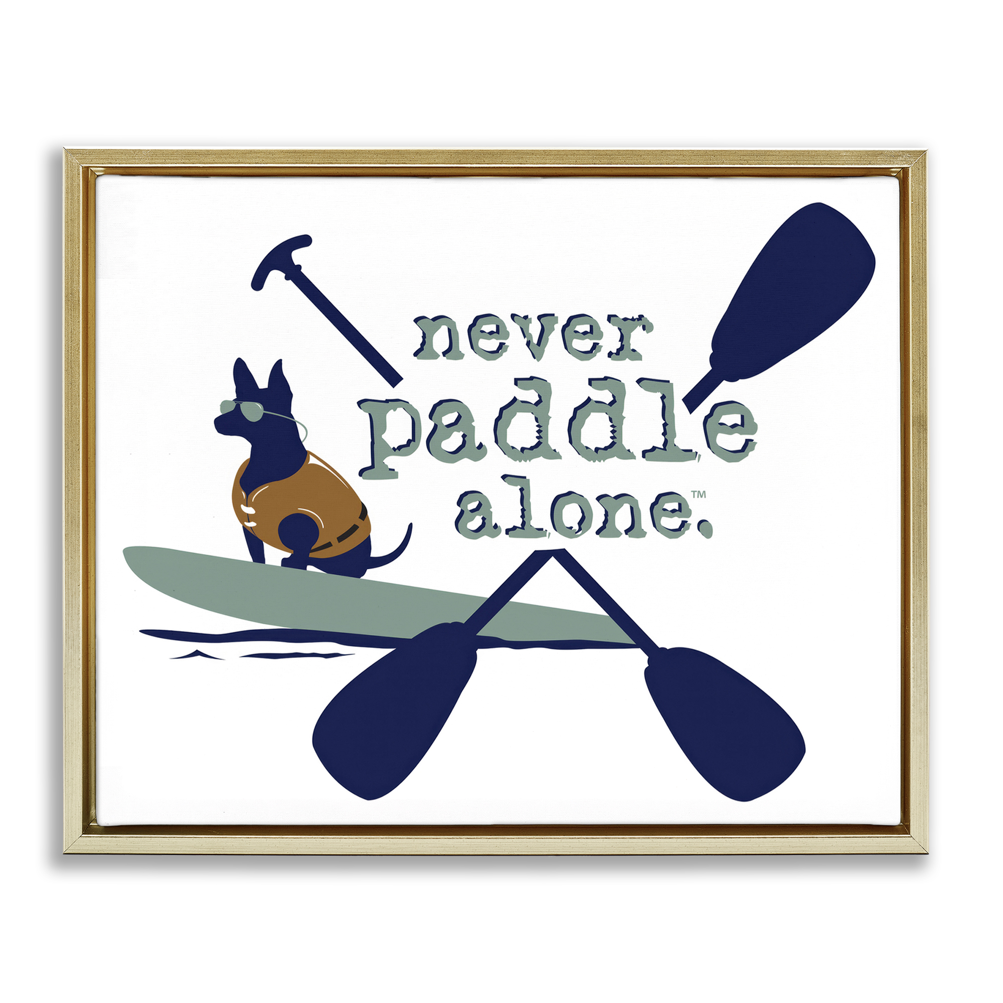 Stupell Industries Never Paddle Alone with Dog Animals Painting Gold Floater Framed Canvas Art Print Wall Art, 31 x 25