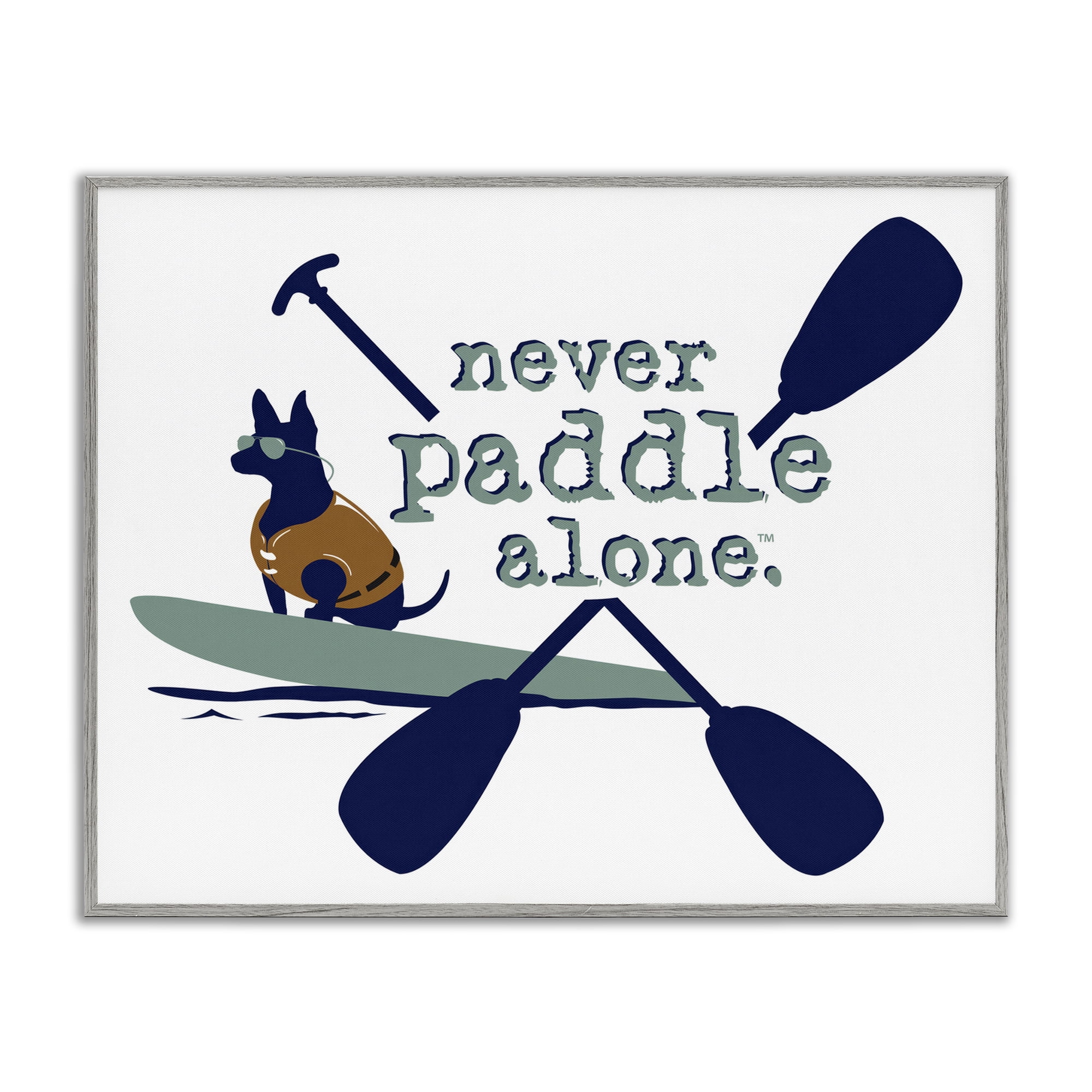 Stupell Industries Never Paddle Alone with Dog Animals Painting Gray Framed Art Print Wall Art, 30 x 24