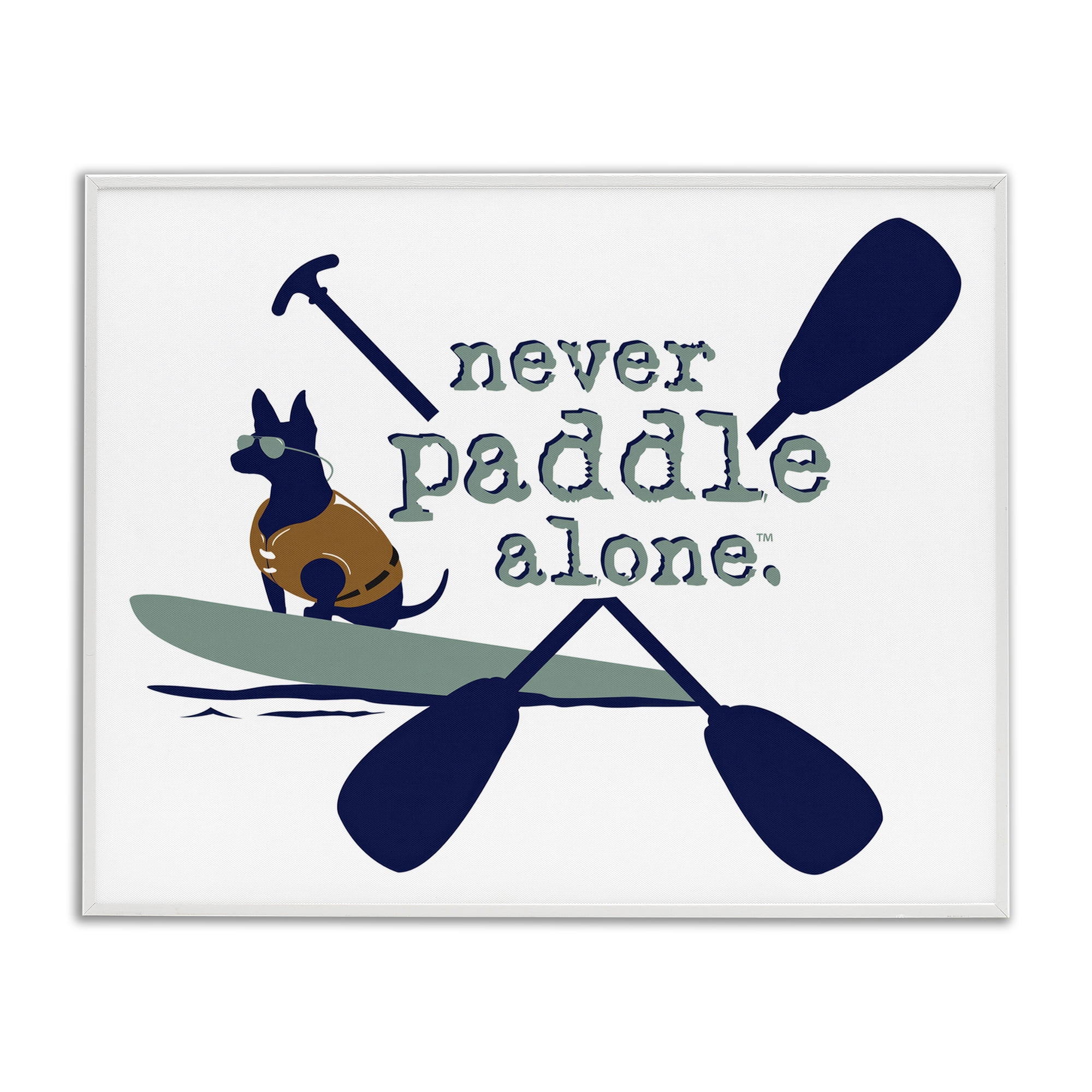 Stupell Industries Never Paddle Alone with Dog Animals Painting White Framed Art Print Wall Art, 30 x 24