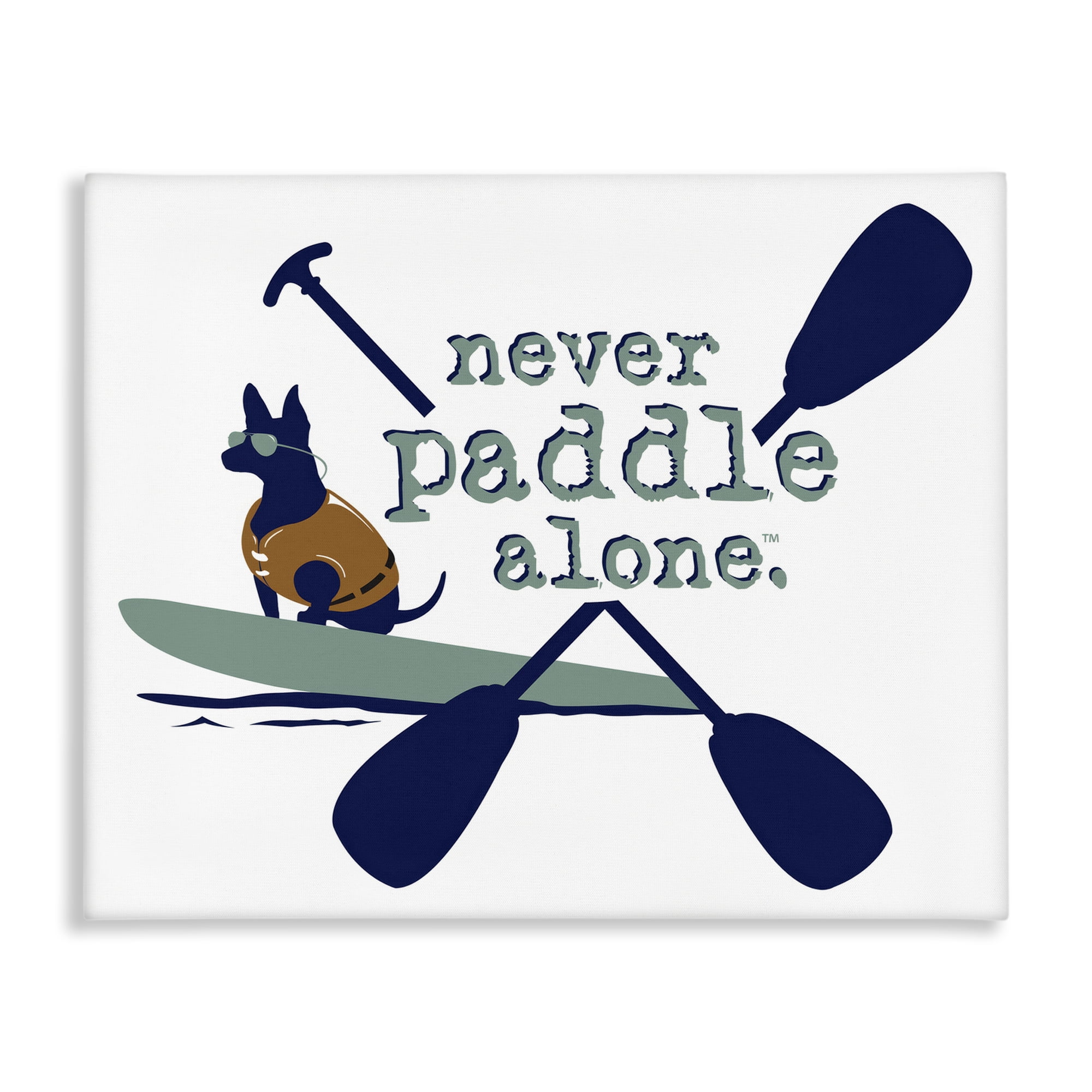 Stupell Industries Never Paddle Alone with Dog Animals Painting Wrapped Canvas Art Print Wall Art, 40 x 30