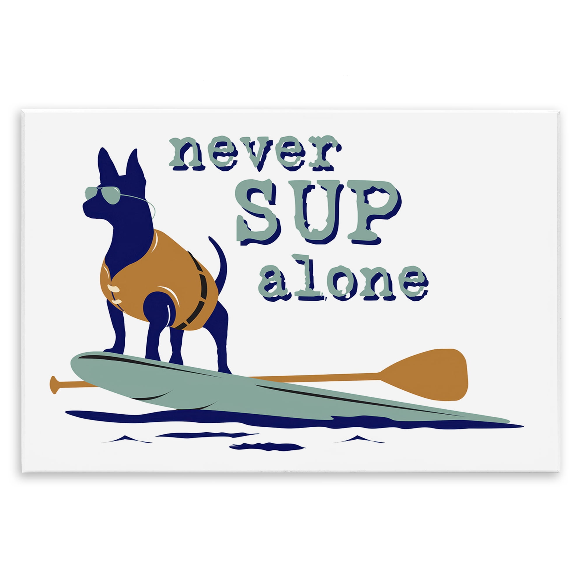 Stupell Industries Never Paddleboard Alone Dog Animals Painting Unframed Art Print Wall Art, 19 x 13