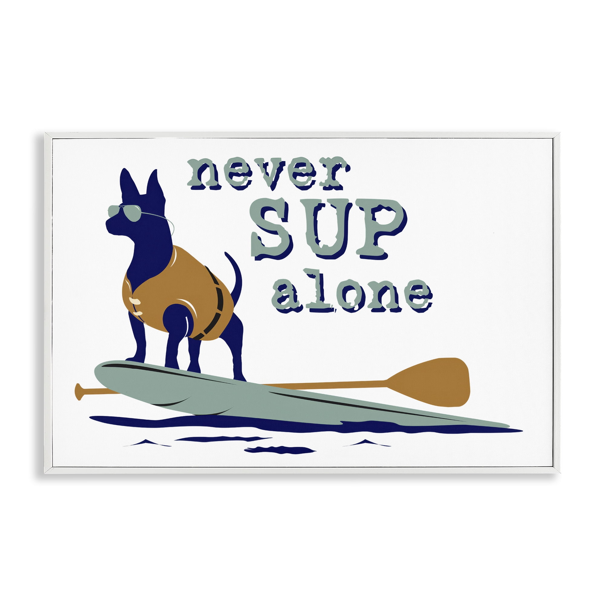Stupell Industries Never Paddleboard Alone Dog Animals Painting White Framed Art Print Wall Art, 30 x 20