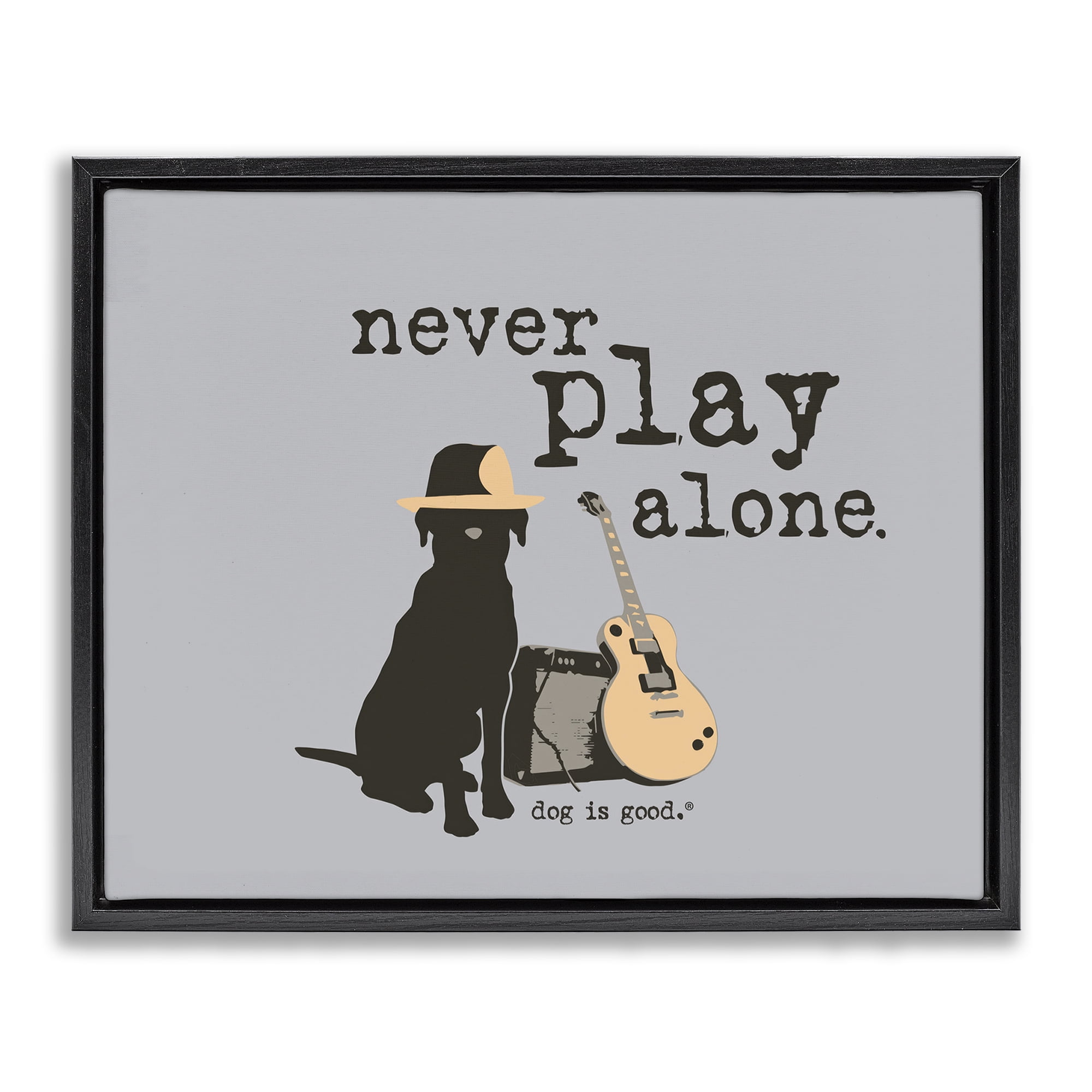 Stupell Industries Never Play Alone with Dog Animals Painting Black Floater Framed Canvas Art Print Wall Art, 21 x 17