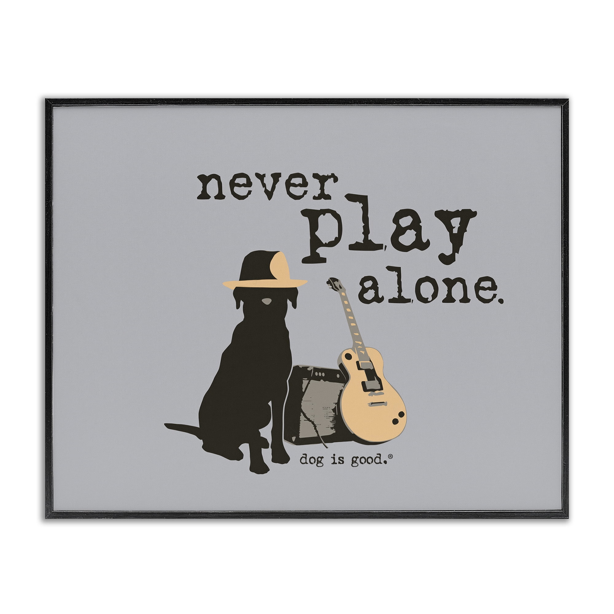 Stupell Industries Never Play Alone with Dog Animals Painting Black Framed Art Print Wall Art, 20 x 16