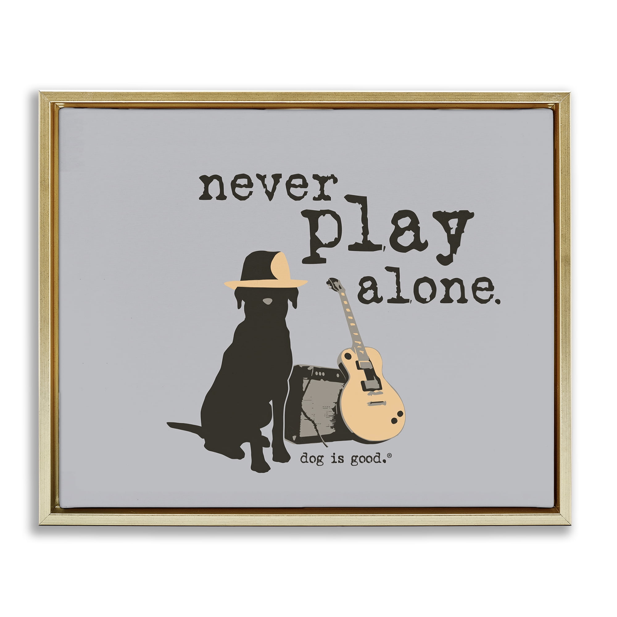 Stupell Industries Never Play Alone with Dog Animals Painting Gold Floater Framed Canvas Art Print Wall Art, 31 x 25