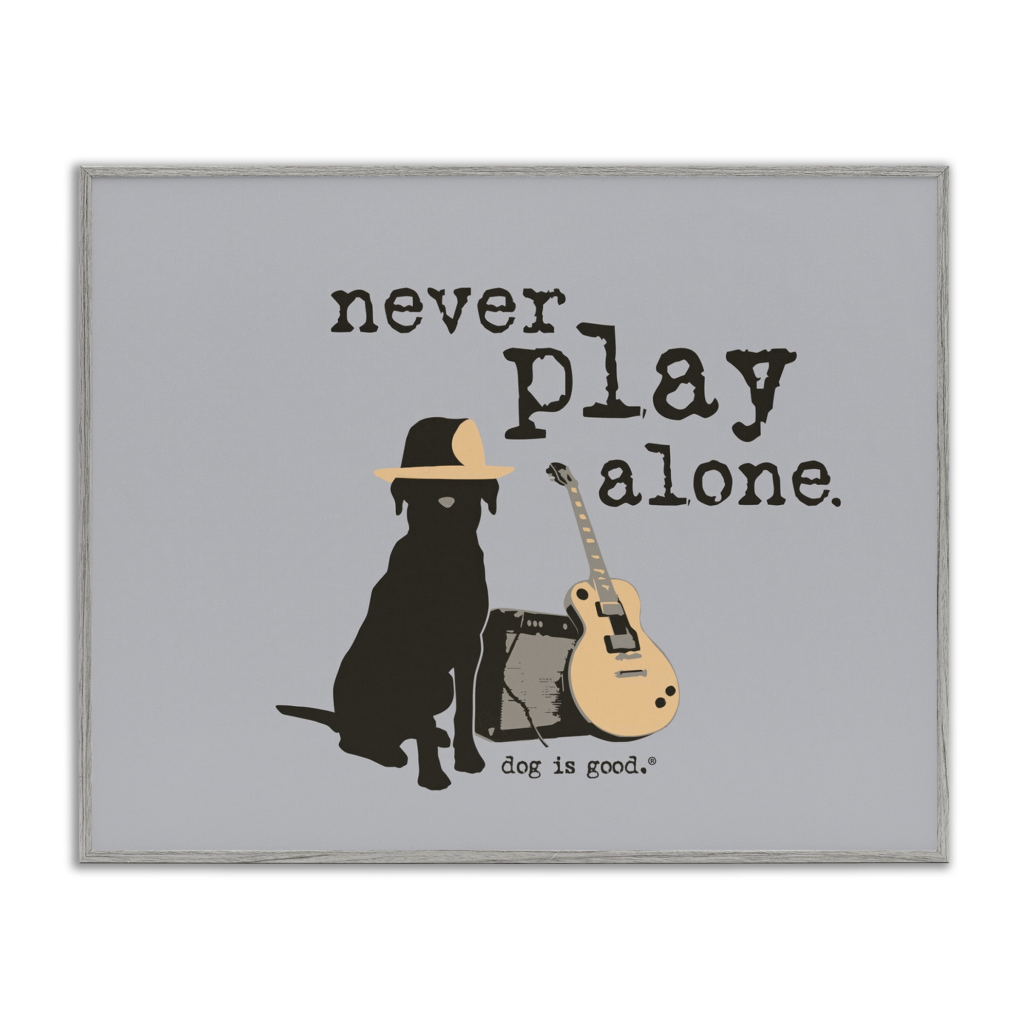 Stupell Industries Never Play Alone with Dog Animals Painting Gray Framed Art Print Wall Art, 20 x 16