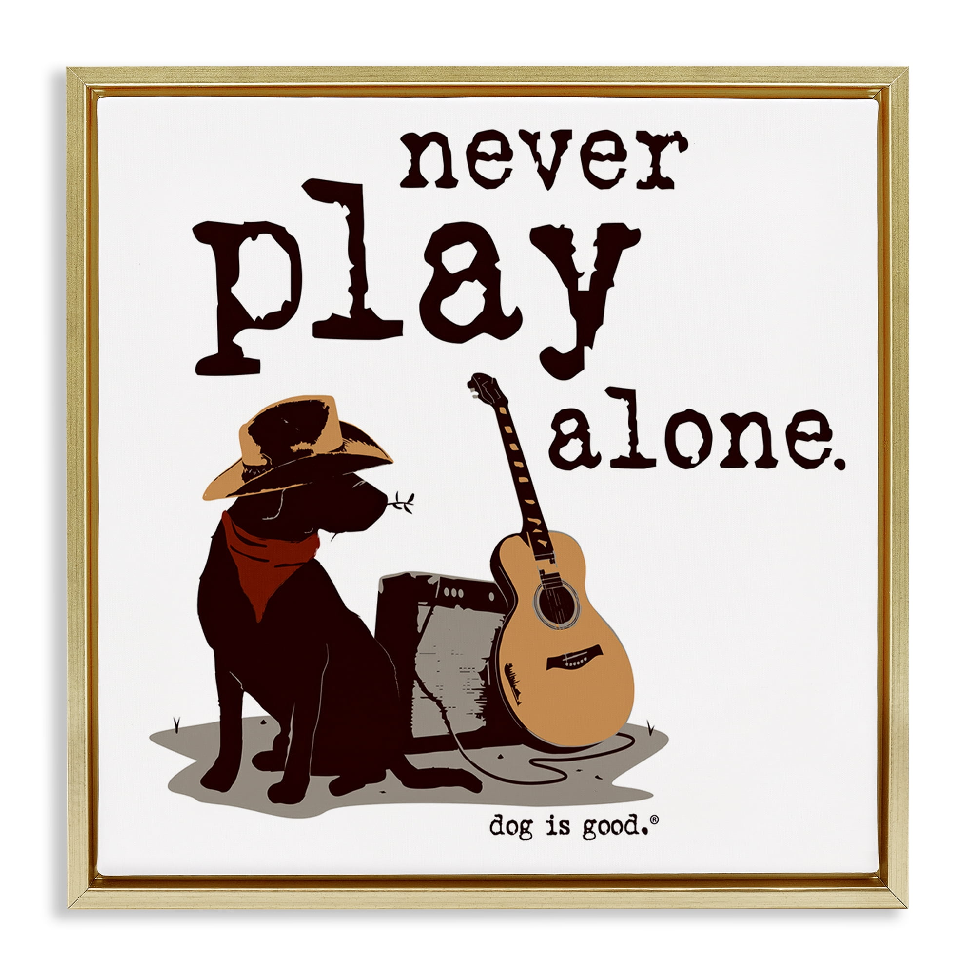 Stupell Industries Never Play Music Alone Animals Painting Gold Floater Framed Canvas Art Print Wall Art, 18 x 18