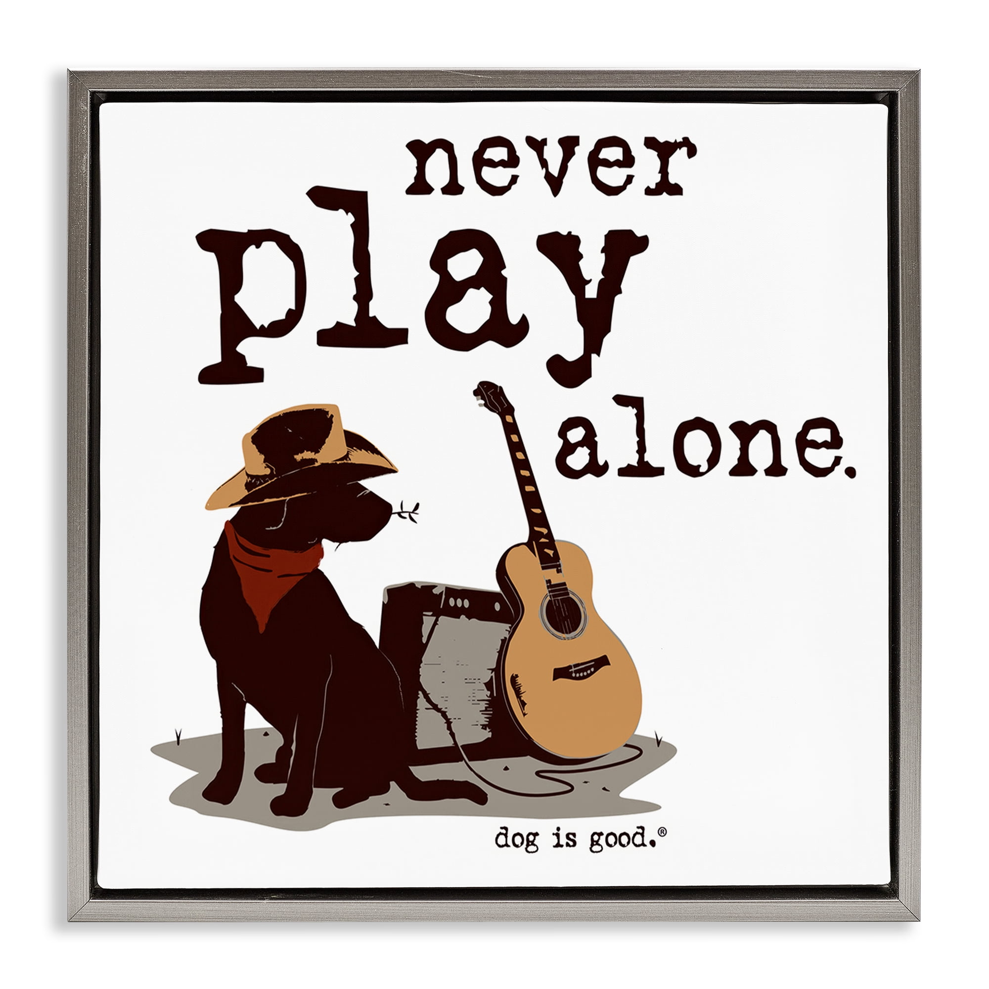 Stupell Industries Never Play Music Alone Animals Painting Gray Floater Framed Canvas Art Print Wall Art, 18 x 18