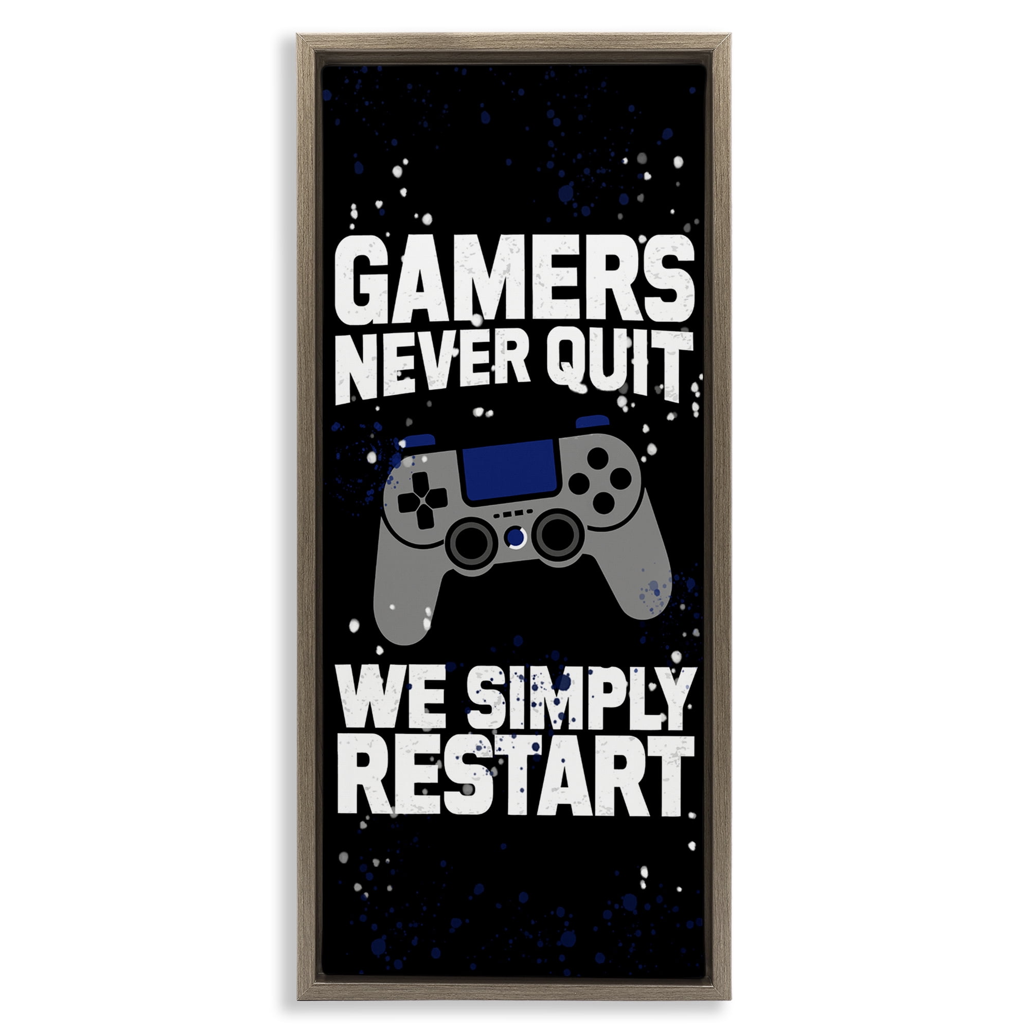 Stupell Industries Never Quit Simply Restart Brown Framed Floater Canvas Wall Art, design by Kim Allen