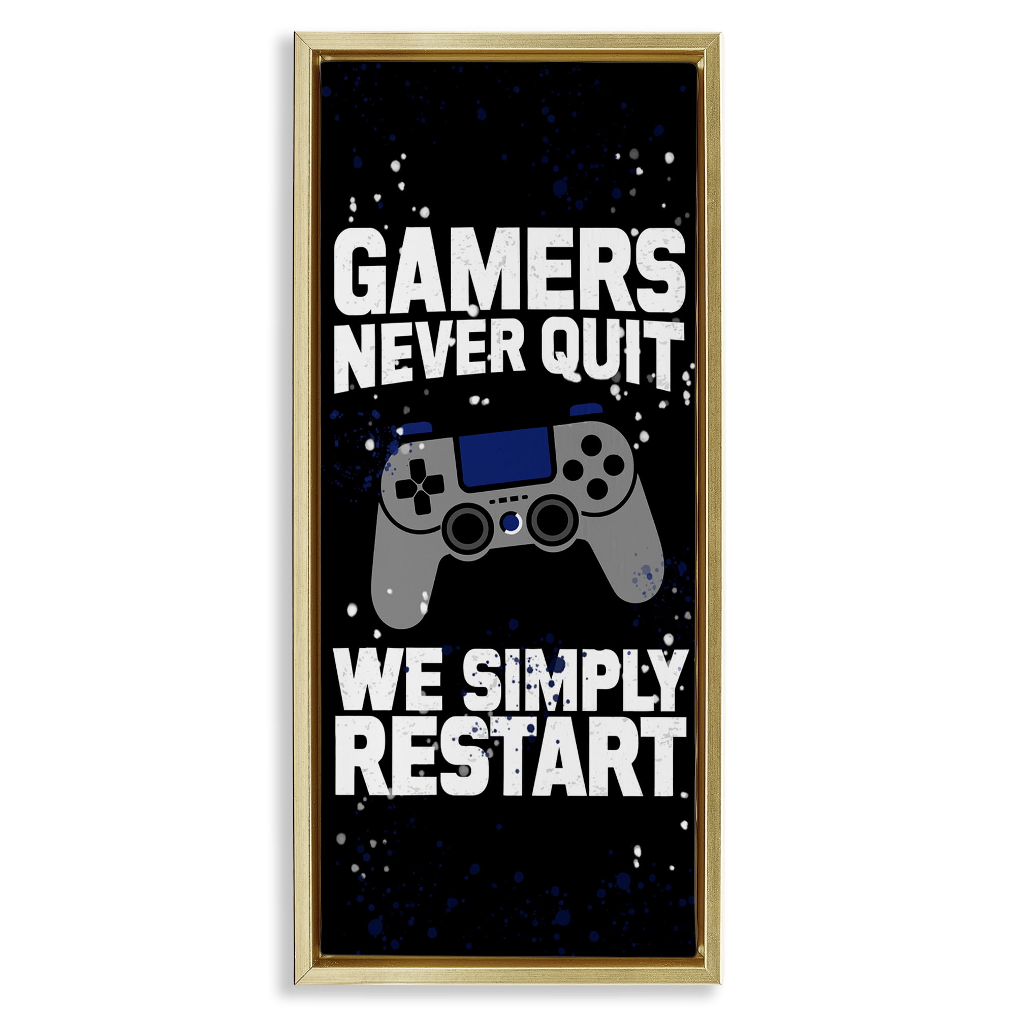 Stupell Industries Never Quit Simply Restart Gold Framed Floater Canvas Wall Art, design by Kim Allen