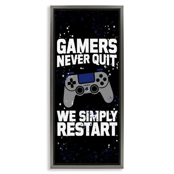 Stupell Industries Contemporary Never Quit Simply Restart Gray Floating Frame Canvas Art, 14 x 31, by Kim Allen