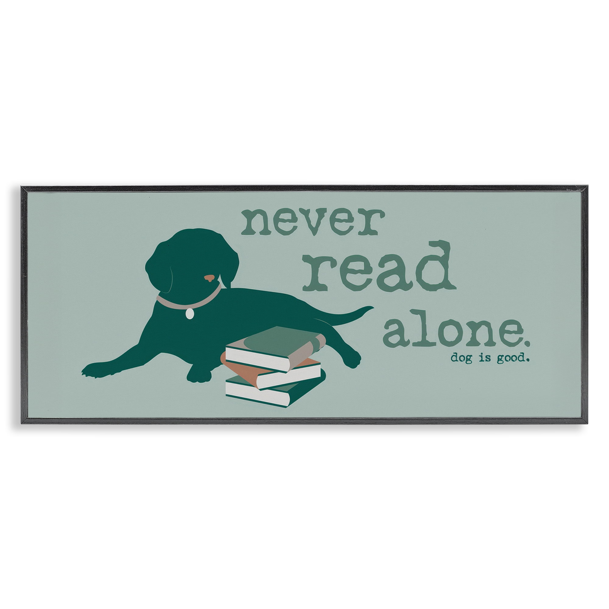 Stupell Industries Never Read Alone Dog Animals Painting Black Framed Art Print Wall Art, 24 x 10