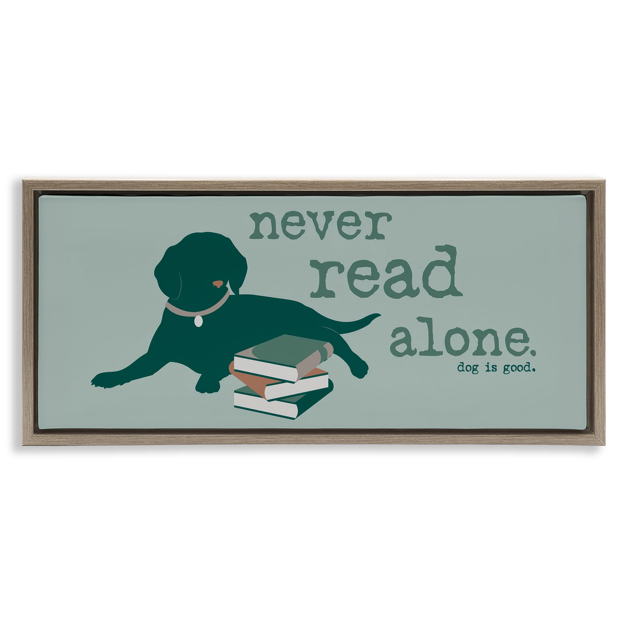 Stupell Industries Never Read Alone Dog Animals Painting Brown Floater Framed Canvas Art Print Wall Art, 25 x 11