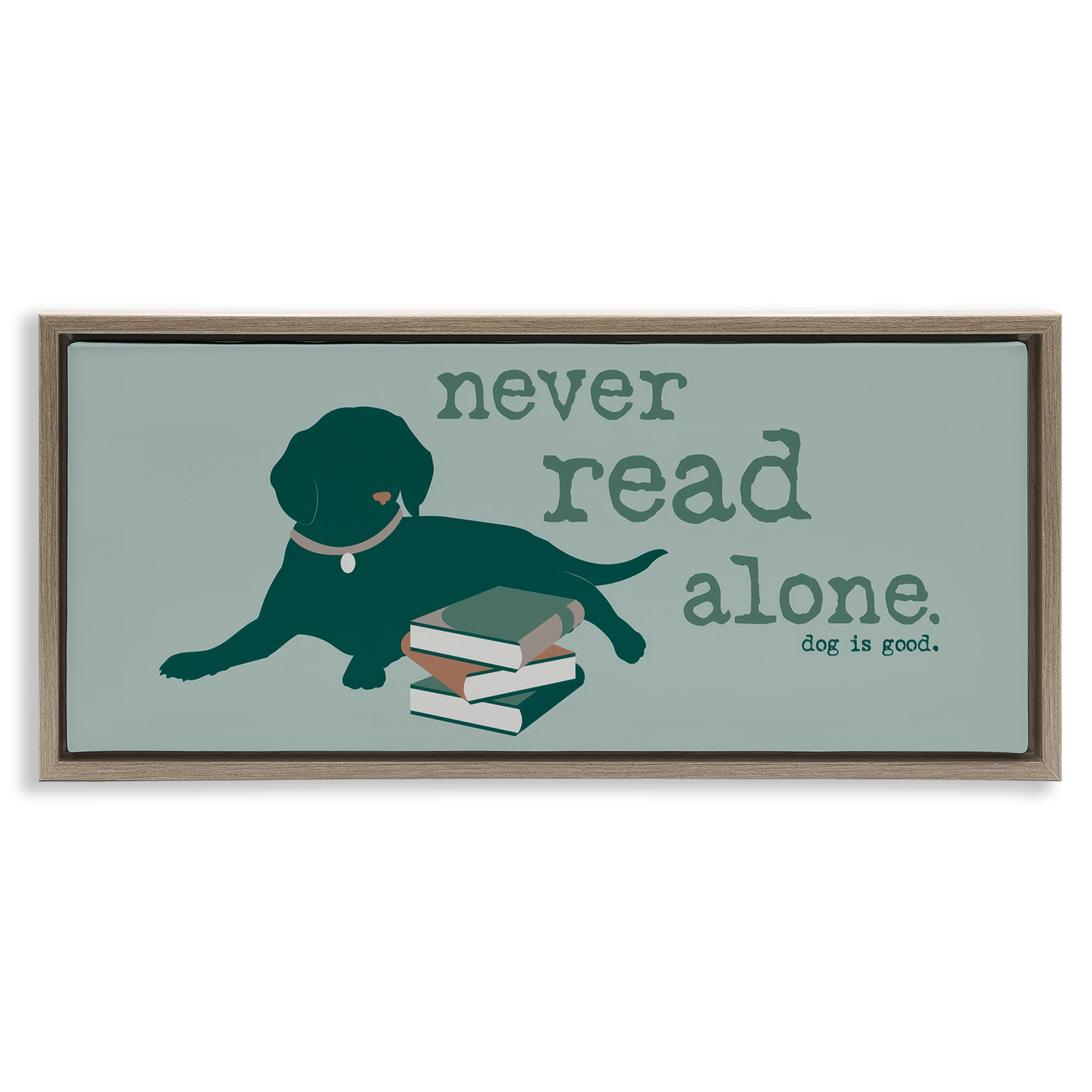 Stupell Industries Never Read Alone Dog Animals Painting Brown Floater Framed Canvas Art Print Wall Art, 31 x 14