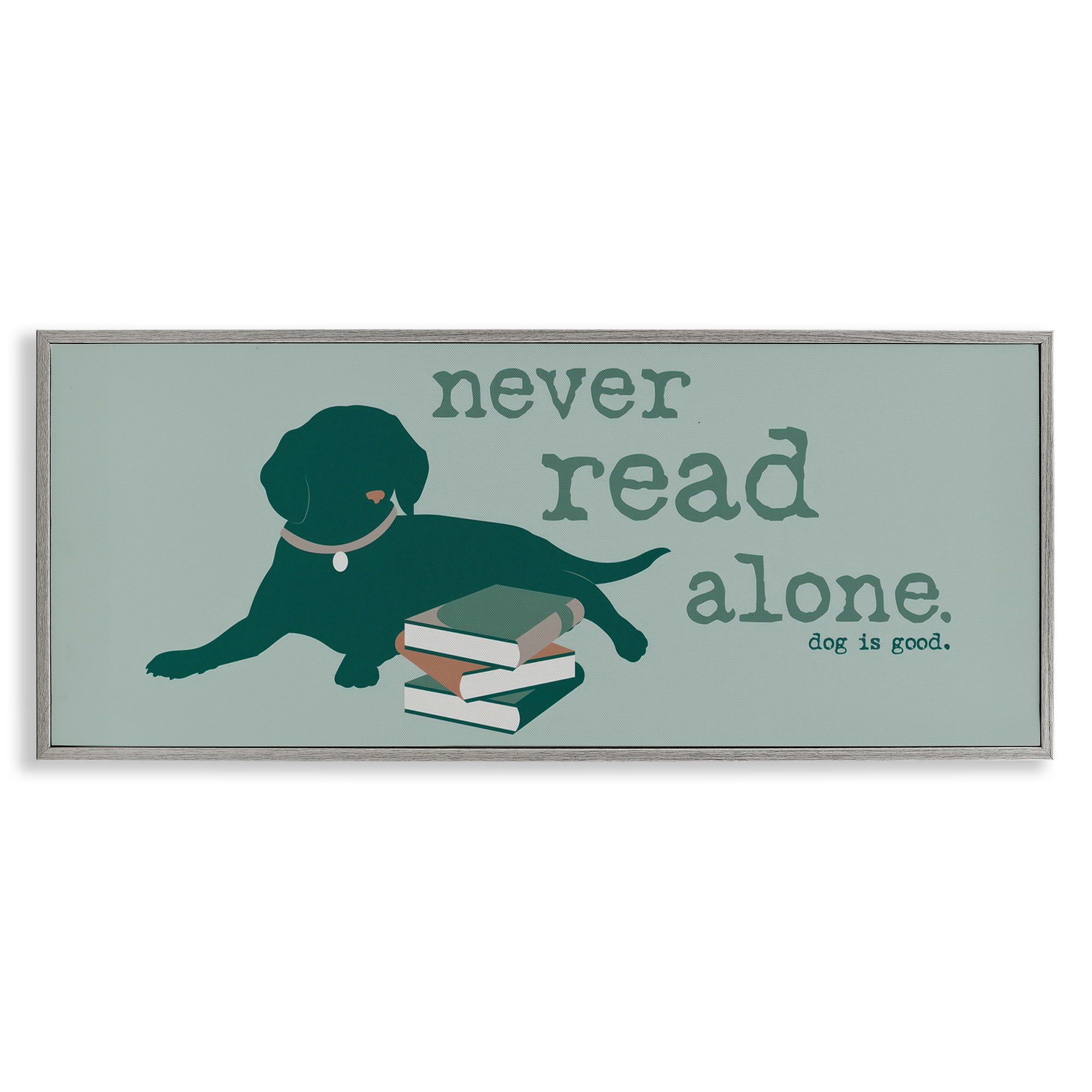 Stupell Industries Never Read Alone Dog Animals Painting Gray Framed Art Print Wall Art, 30 x 13