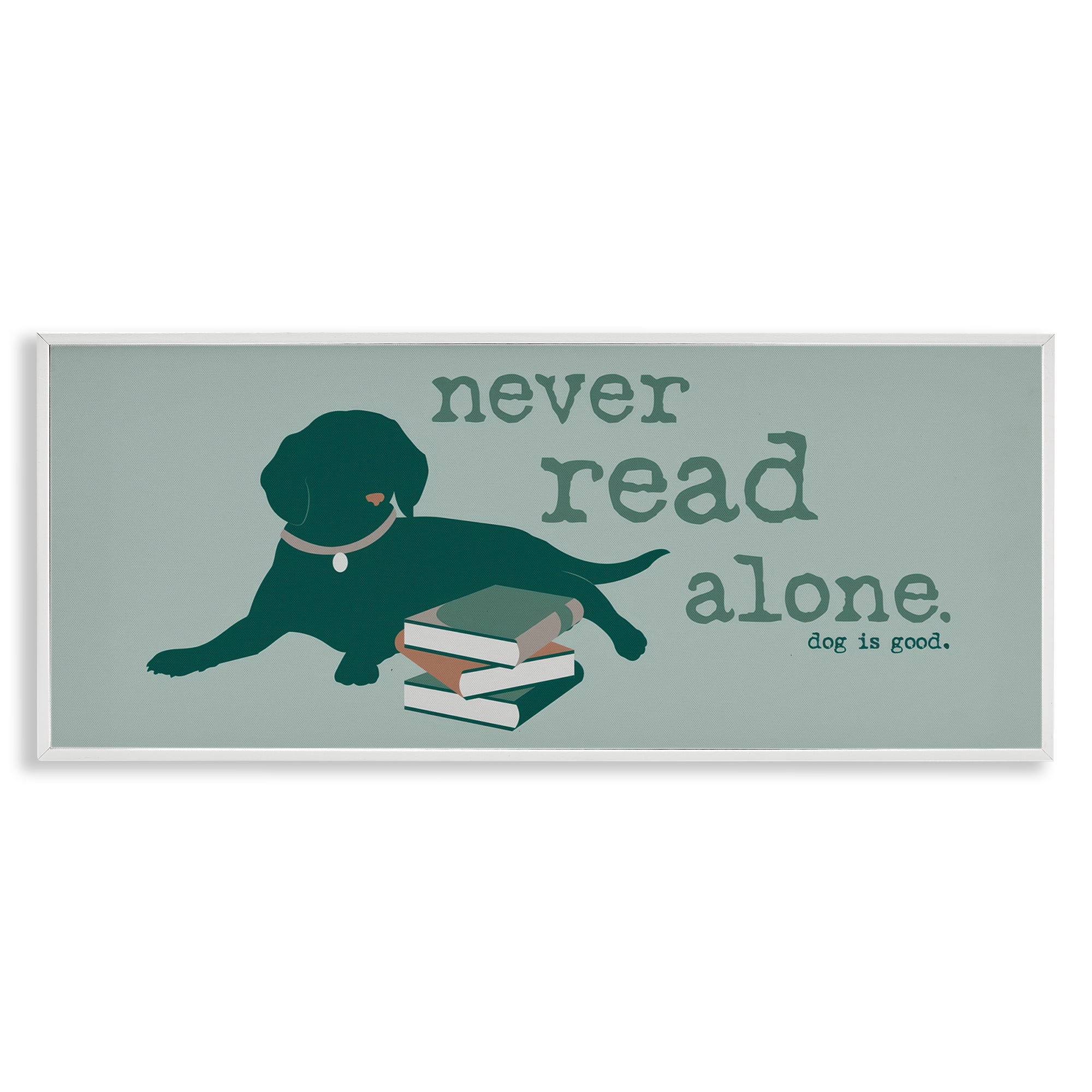 Stupell Industries Never Read Alone Dog Animals Painting White Framed Art Print Wall Art, 24 x 10